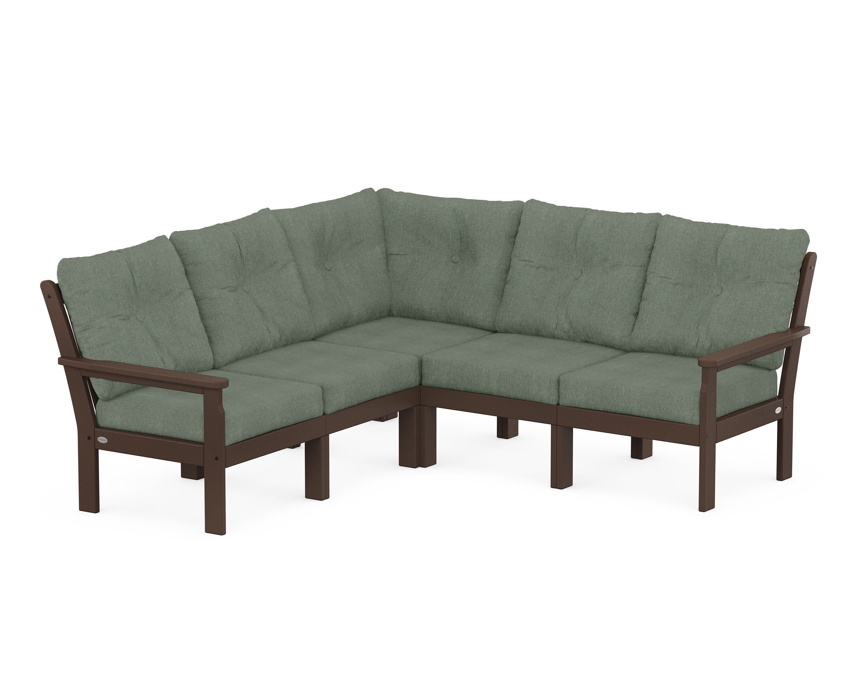 POLYWOOD® Vineyard 5-Piece Sectional in Mahogany / Cast Sage