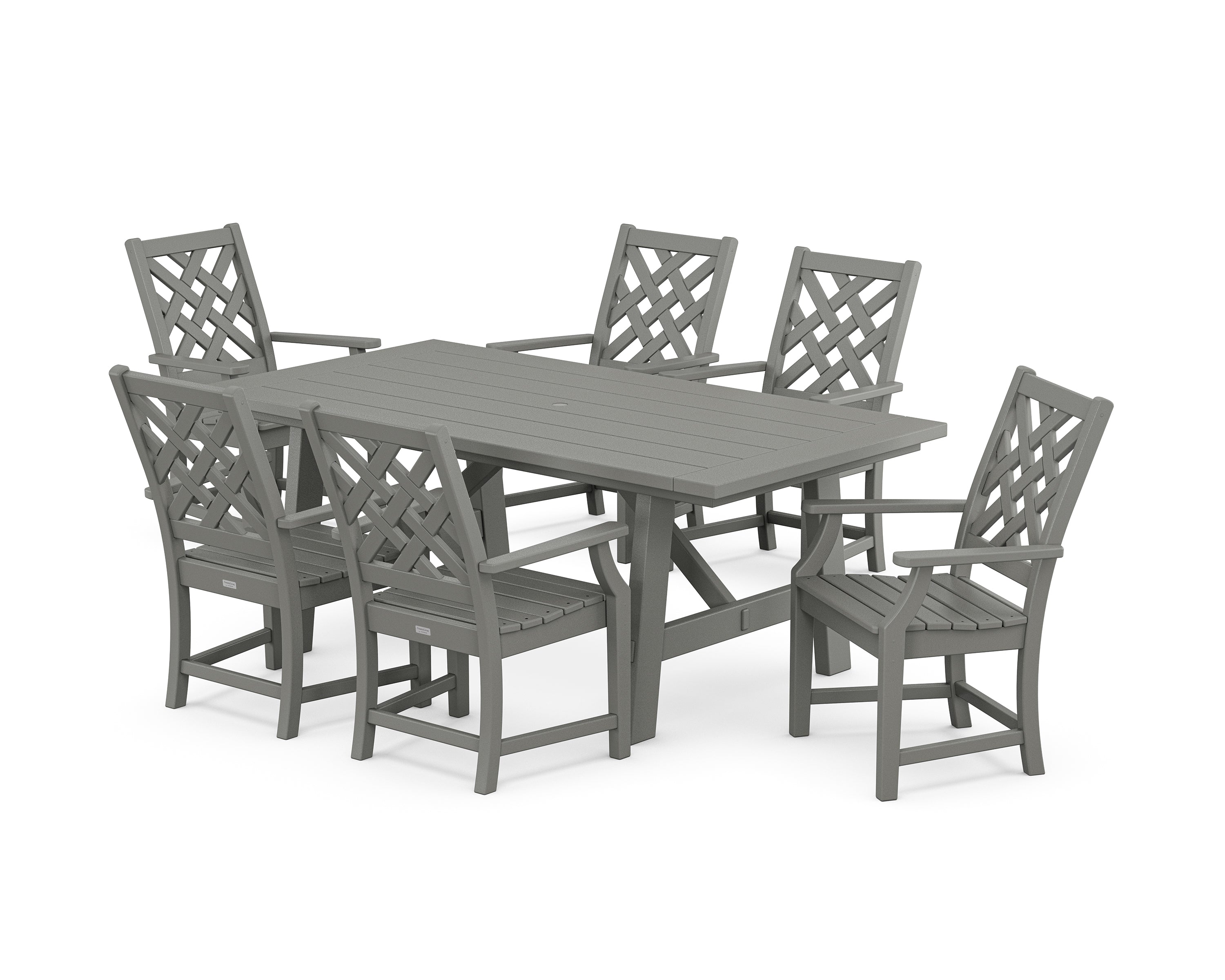 Country Living Wovendale Arm Chair 7-Piece Rustic Farmhouse Dining Set in Slate Grey