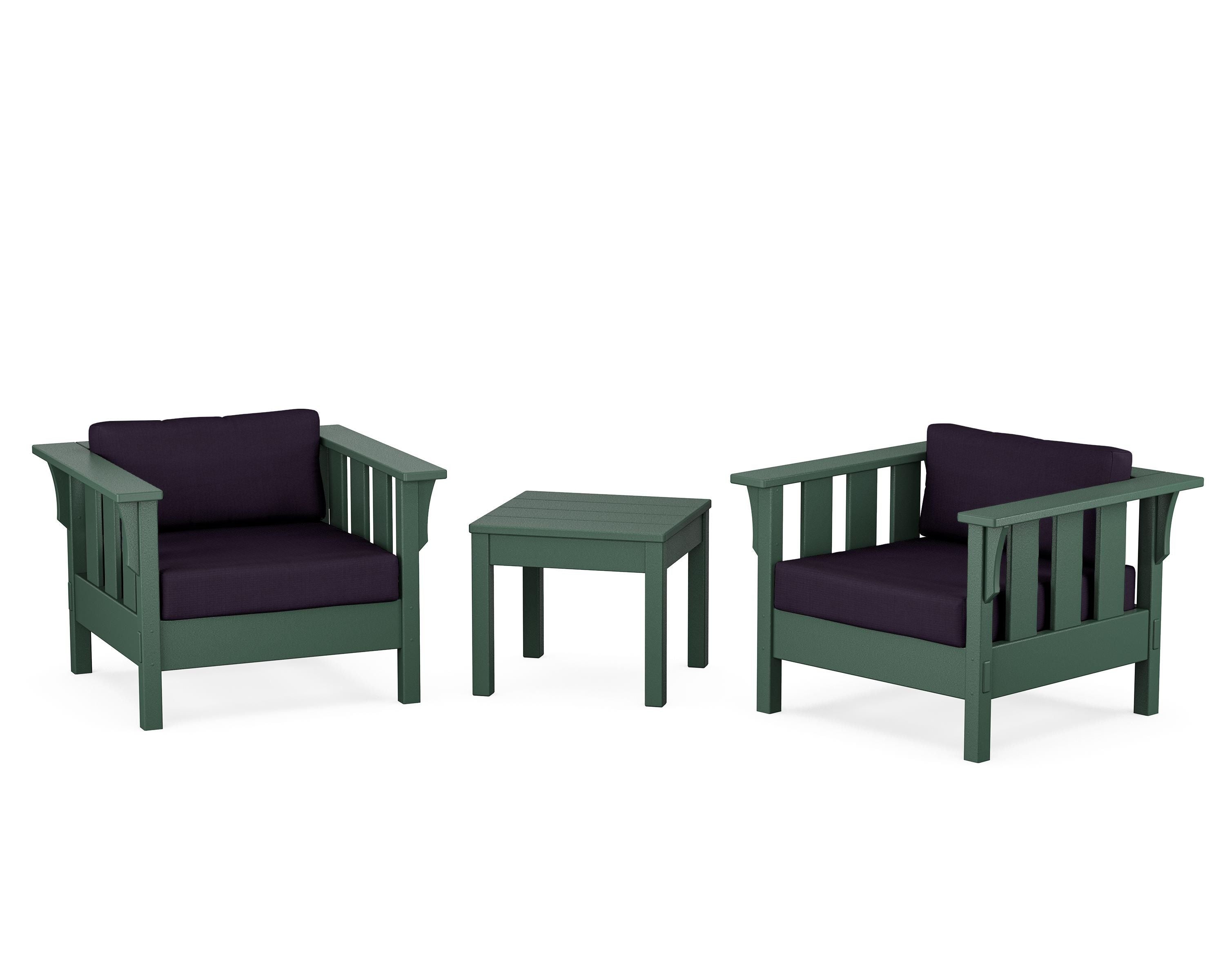 Martha Stewart by POLYWOOD® Acadia 3-Piece Deep Seating Set in Green / Navy Linen
