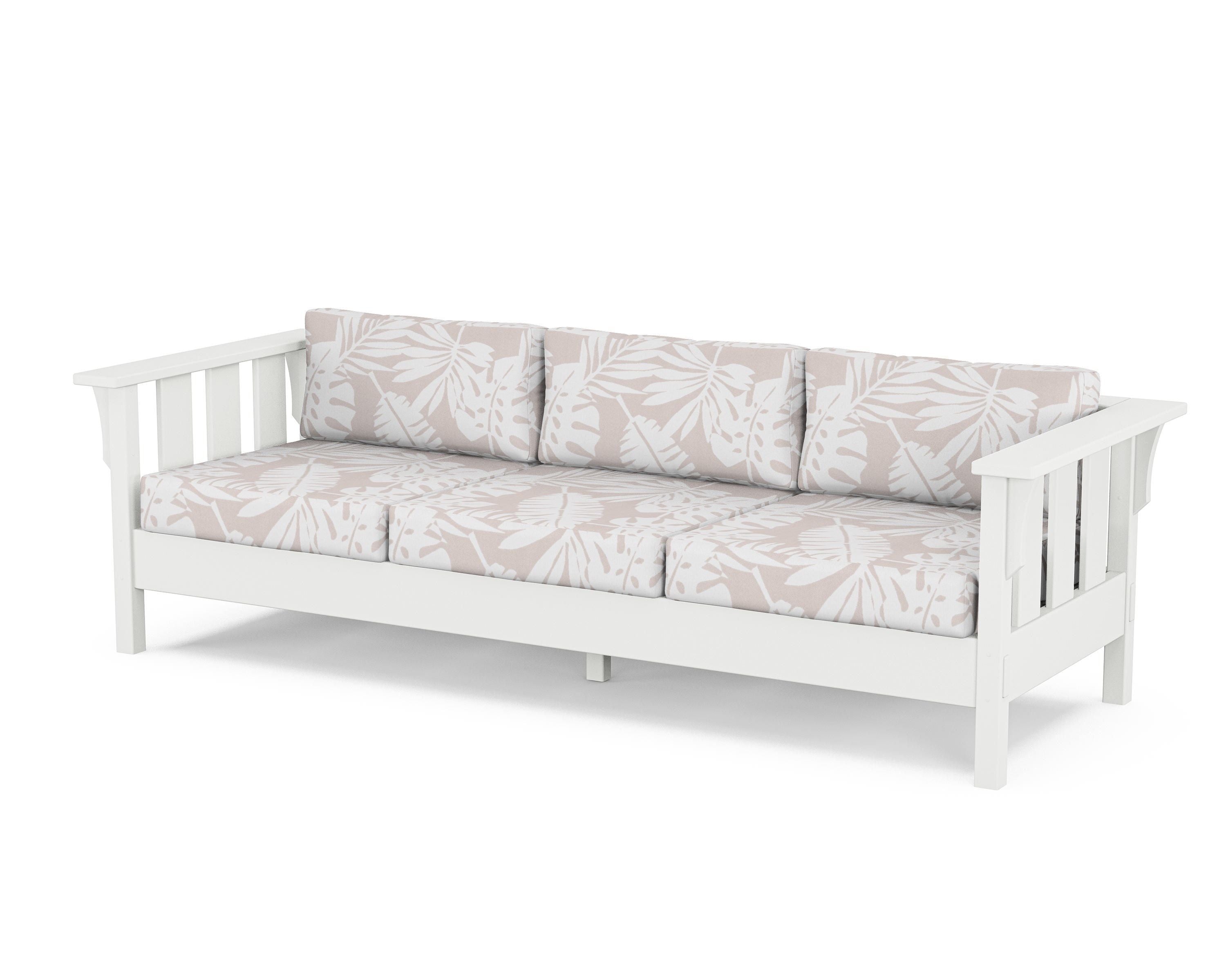 Martha Stewart by POLYWOOD® Acadia Deep Seating Sofa in White / Leaf Dune Burlap
