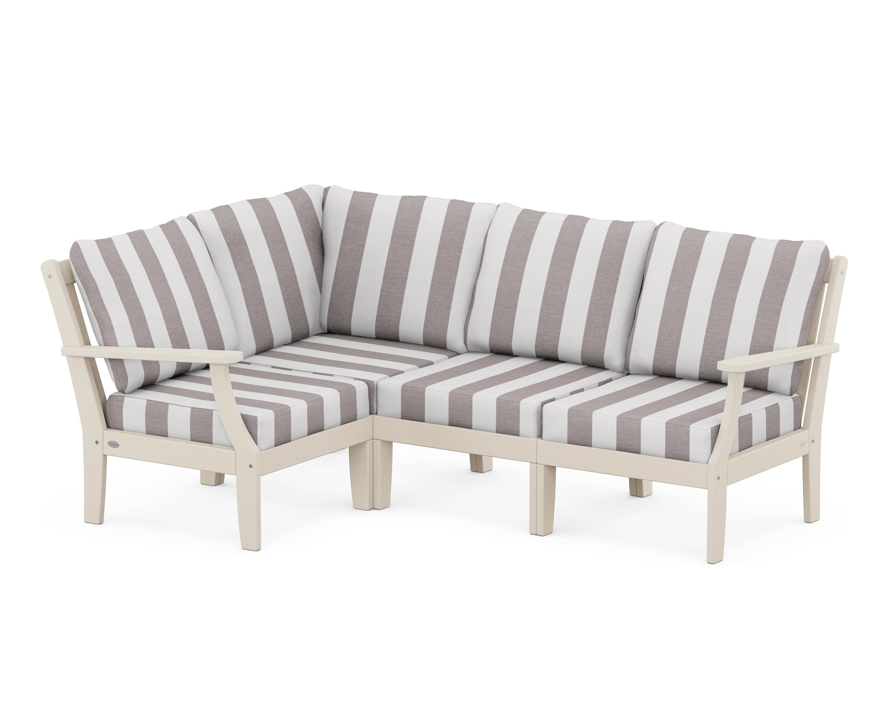 POLYWOOD® Braxton Modular 4-Piece Deep Seating Set in Sand / Cabana Stripe Grey Mist