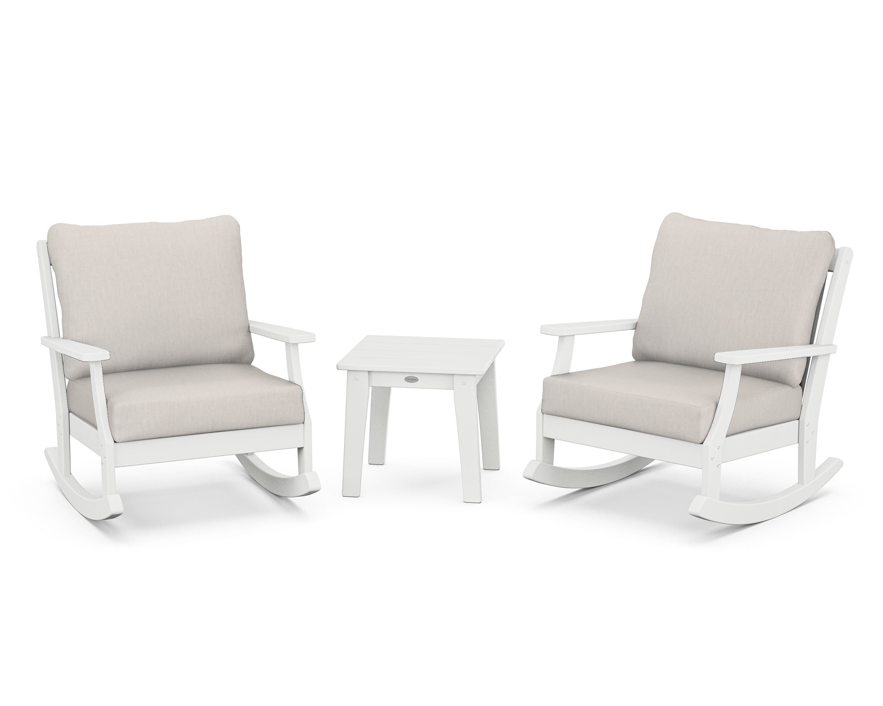 POLYWOOD® Braxton 3-Piece Deep Seating Rocker Set in White / Cast Ash