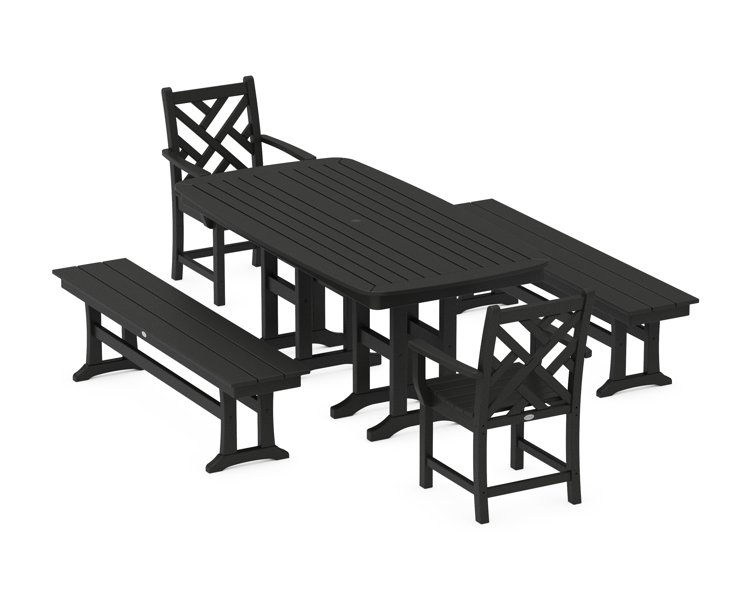 POLYWOOD® Chippendale 5-Piece Dining Set with Benches in Black