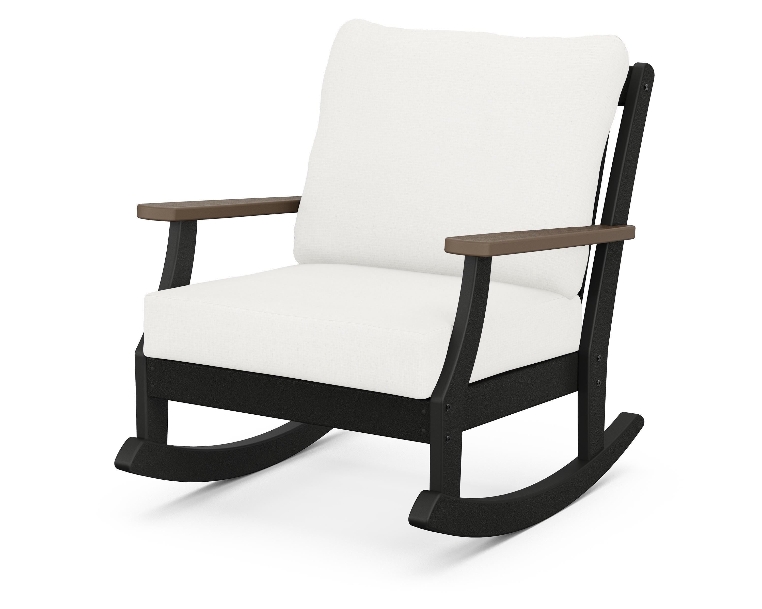 POLYWOOD® Braxton Deep Seating Rocking Chair in Black / Kona / Natural Linen