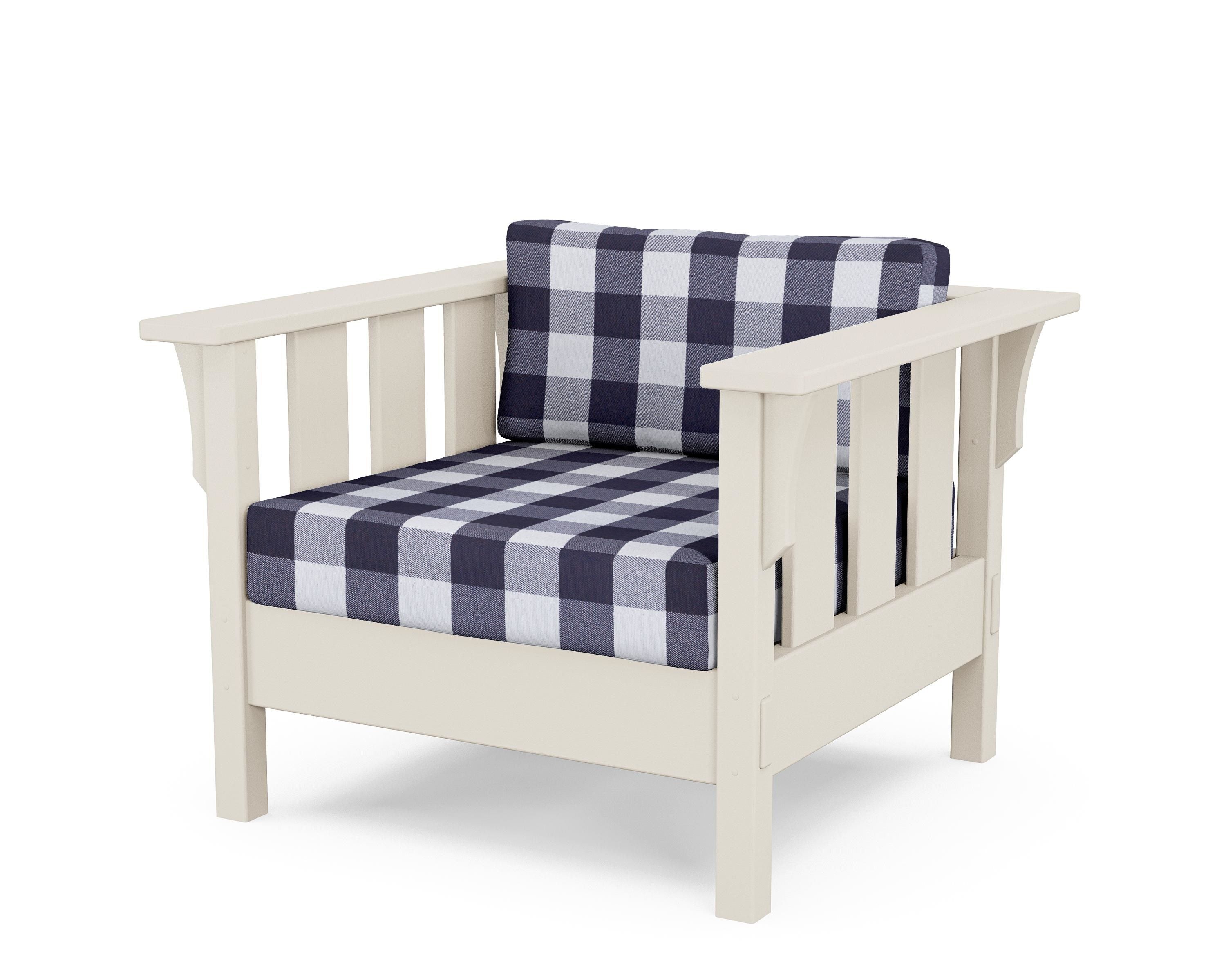 Martha Stewart by POLYWOOD® Acadia Deep Seating Chair in Sand / Buffalo Plaid Navy