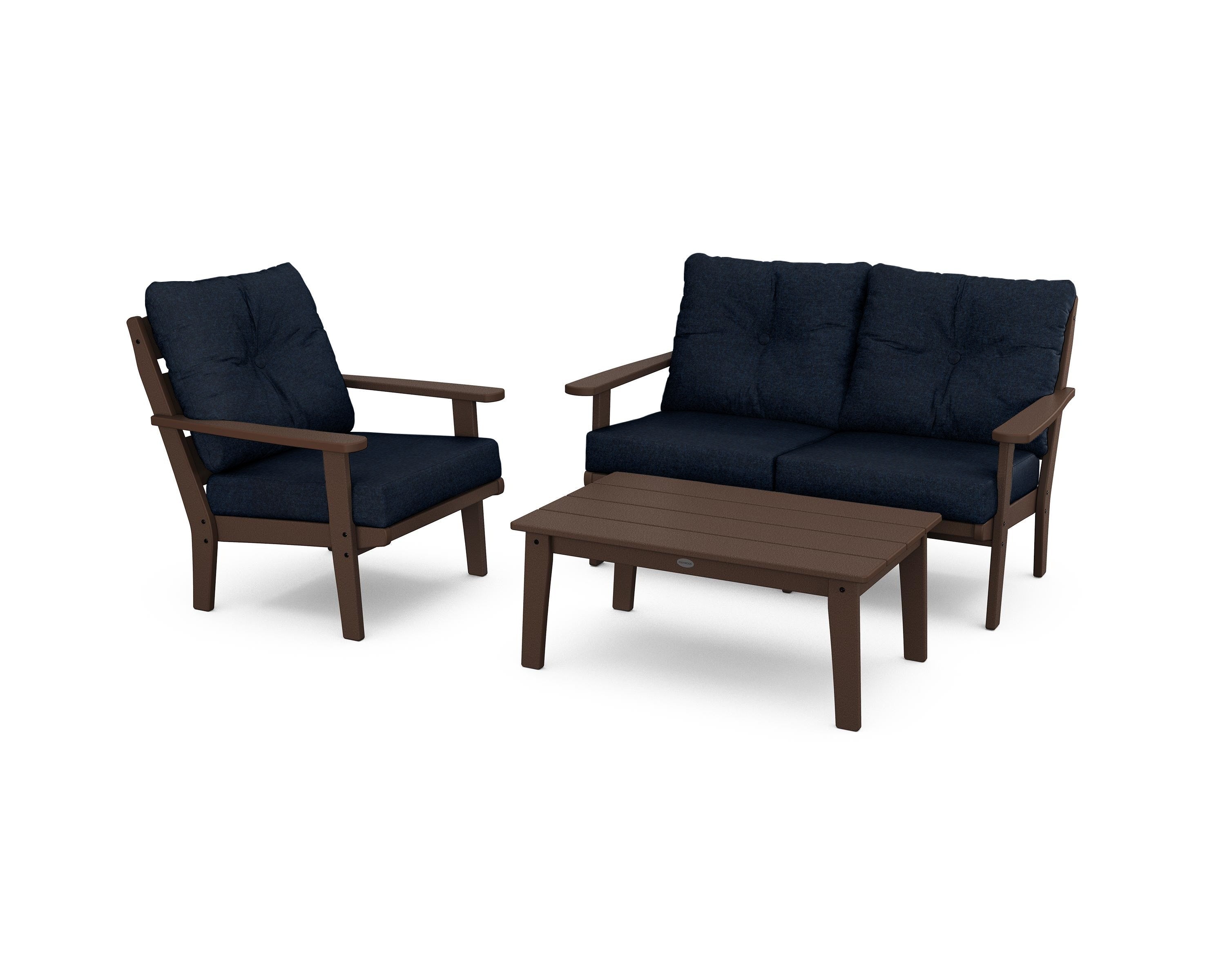 POLYWOOD® Lakeside 3-Piece Deep Seating Set in Mahogany / Marine Indigo