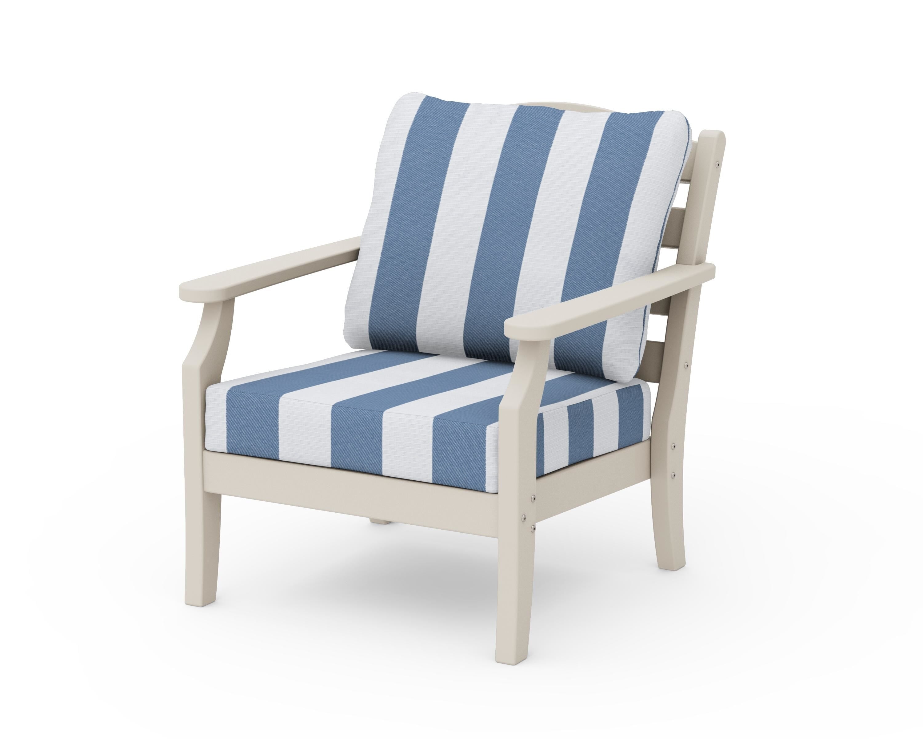 Draper James™ by POLYWOOD® Savannah Deep Seating Chair in Sand / Cabana Stripe Sky Blue