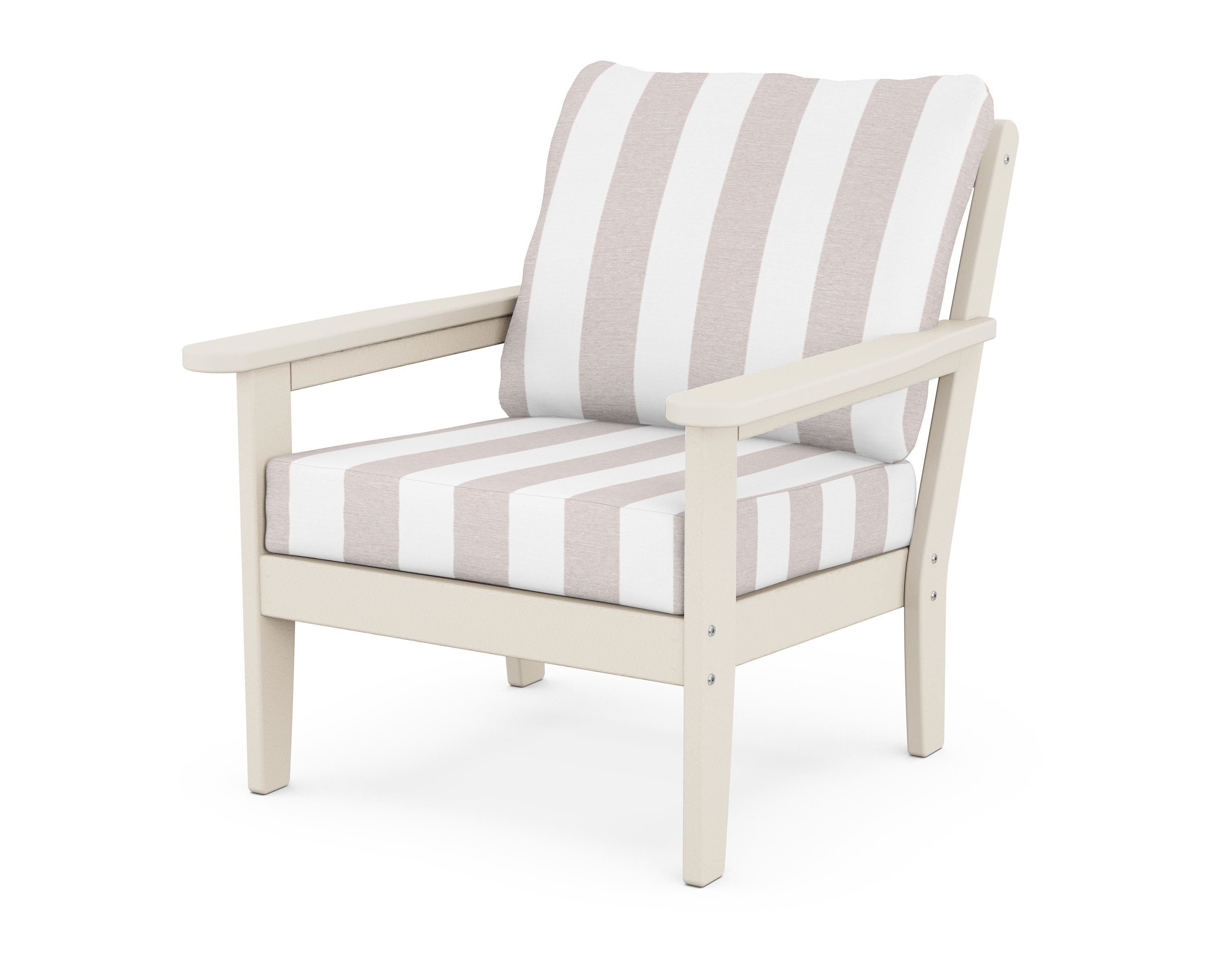 Country Living Cottage Deep Seating Chair in Sand / Cabana Stripe Dune Burlap