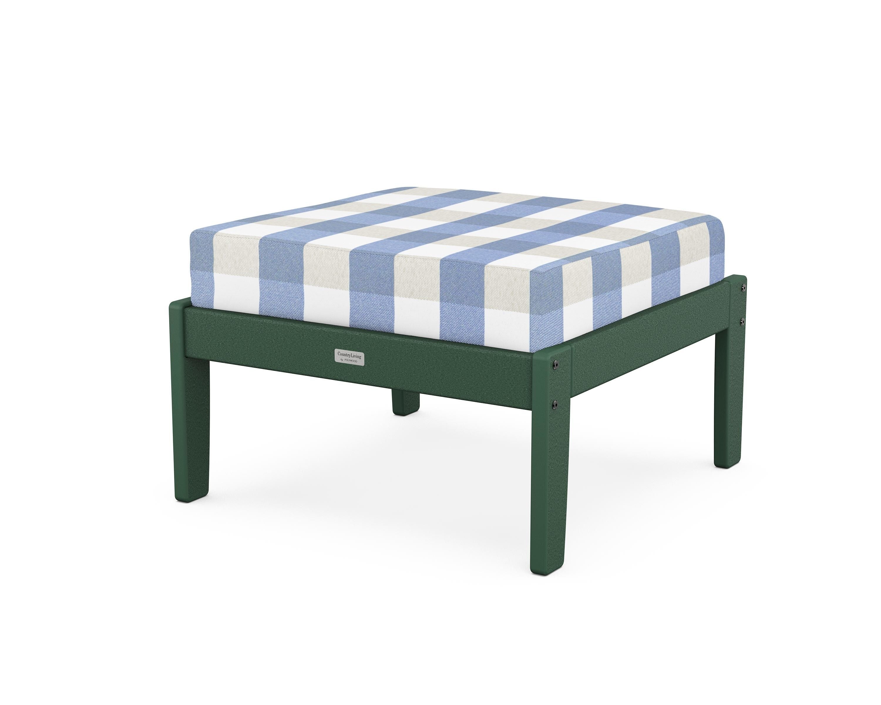 Country Living Cottage Deep Seating Ottoman in Green / Buffalo Plaid Sky Blue