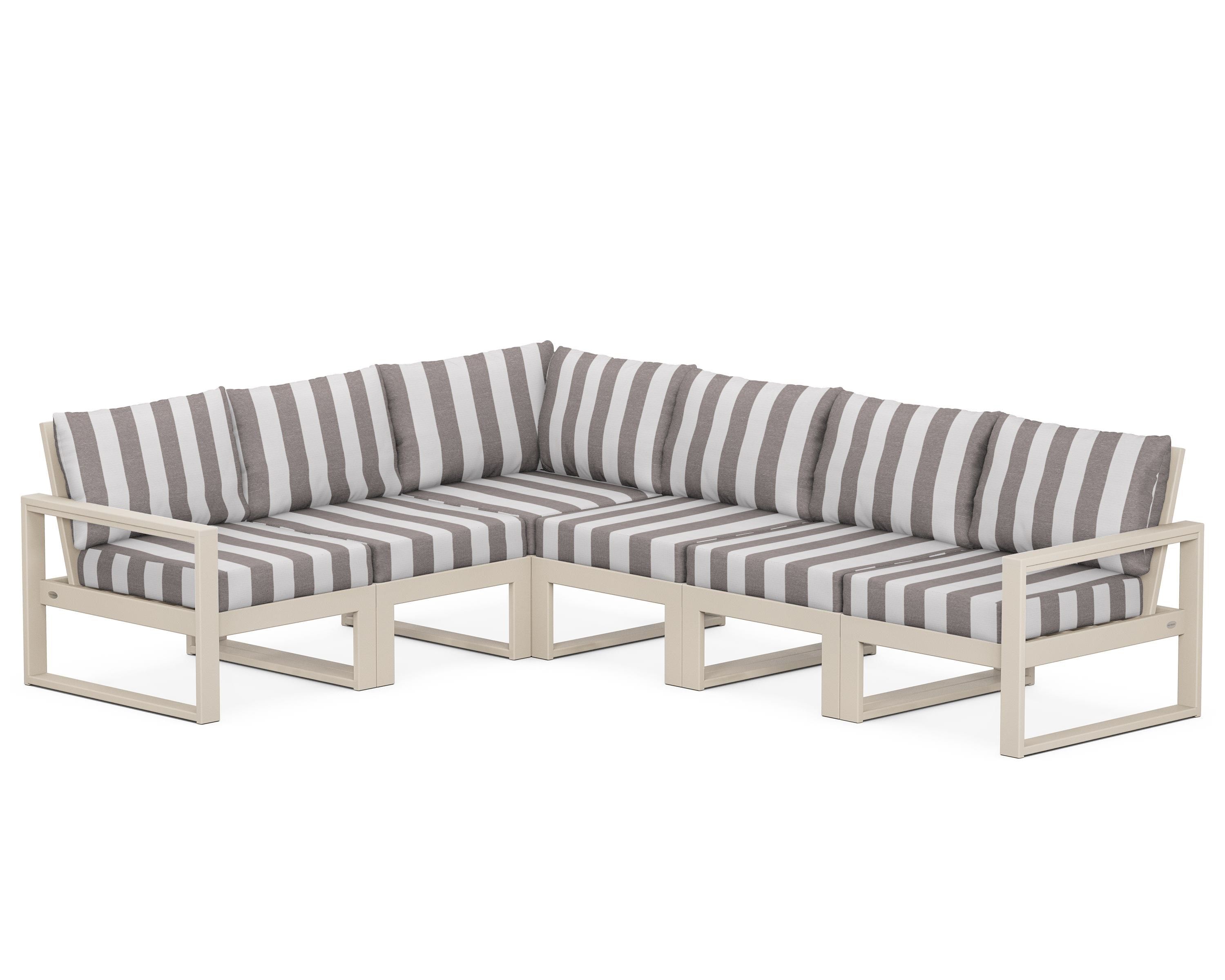 POLYWOOD® EDGE 6-Piece Modular Deep Seating Set in Sand / Cabana Stripe Grey Mist