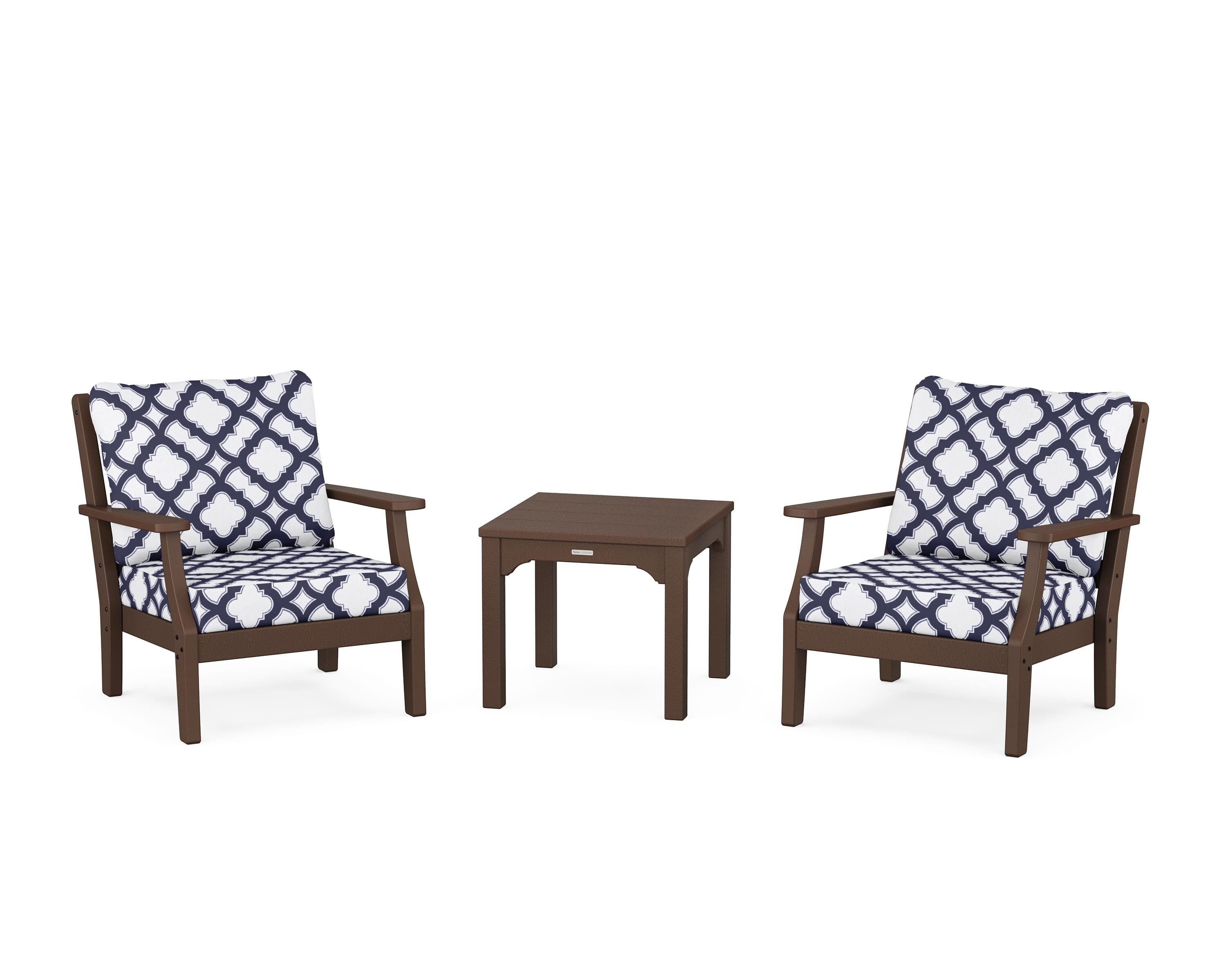 Martha Stewart by POLYWOOD® Chinoiserie 3-Piece Deep Seating Set in Mahogany / Trellis Navy