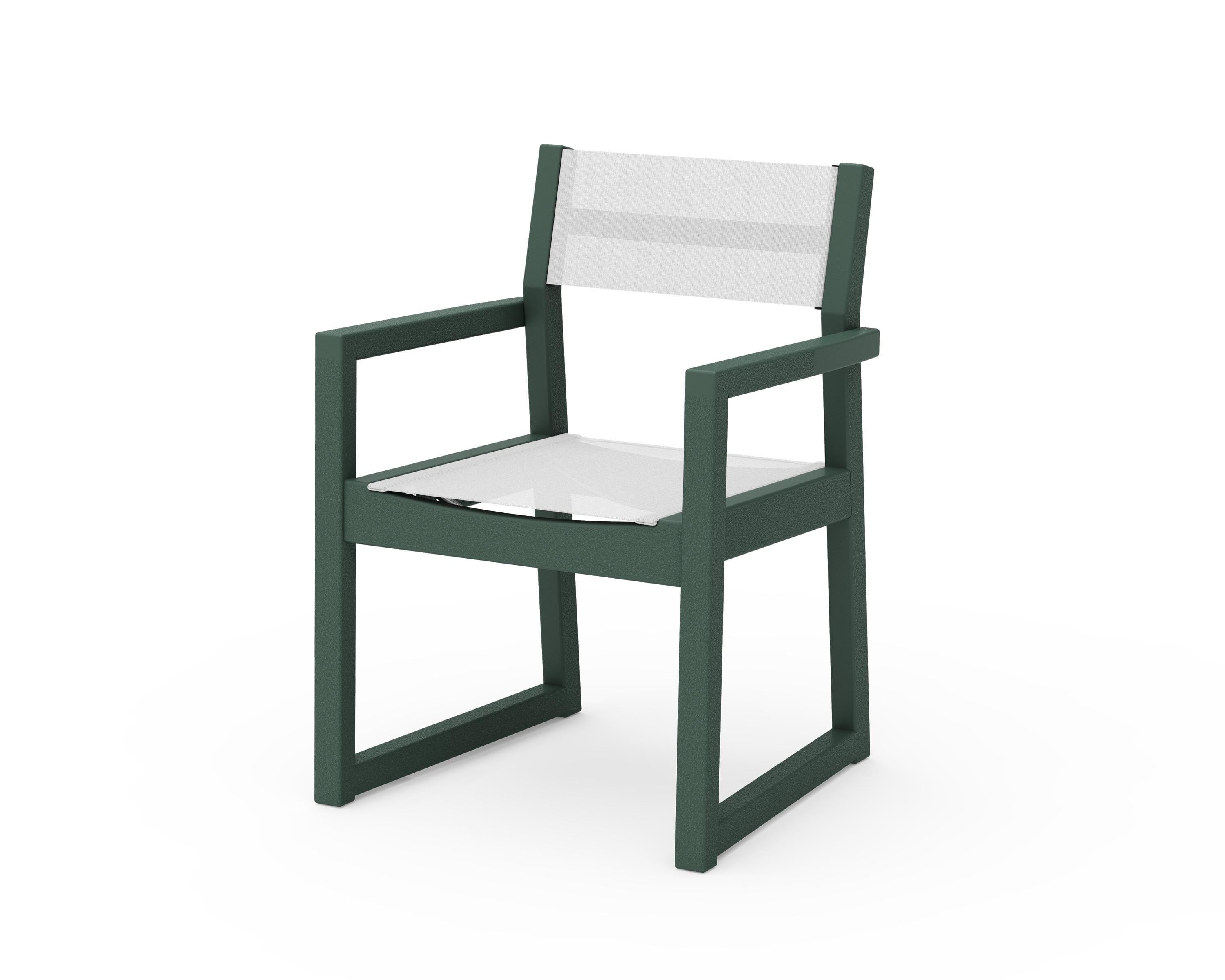 POLYWOOD® EDGE Sling Dining Arm Chair in Green / White Sling