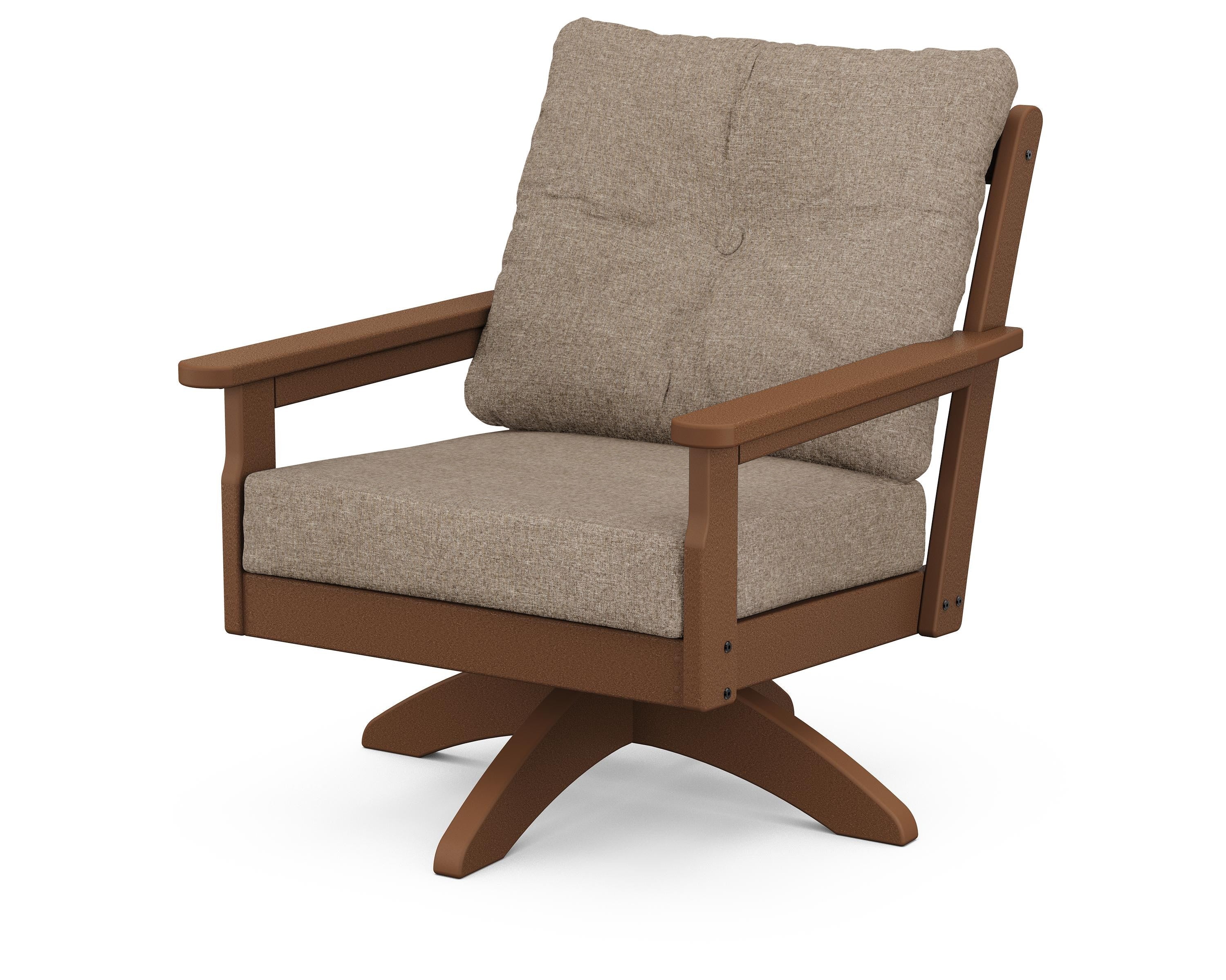 POLYWOOD® Vineyard Deep Seating Swivel Chair in Teak / Spiced Burlap