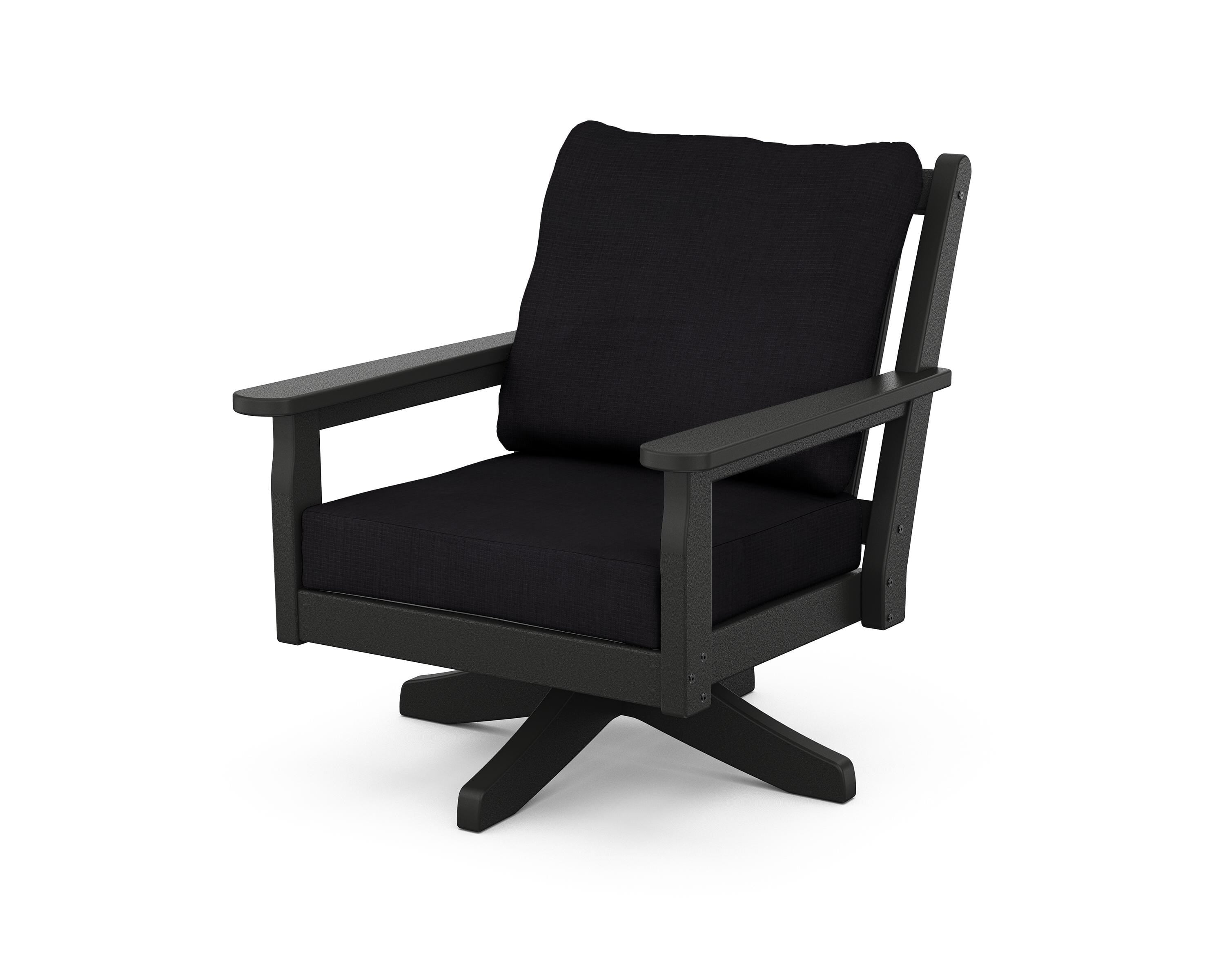 POLYWOOD® Chippendale Deep Seating Swivel Chair in Black / Midnight Linen