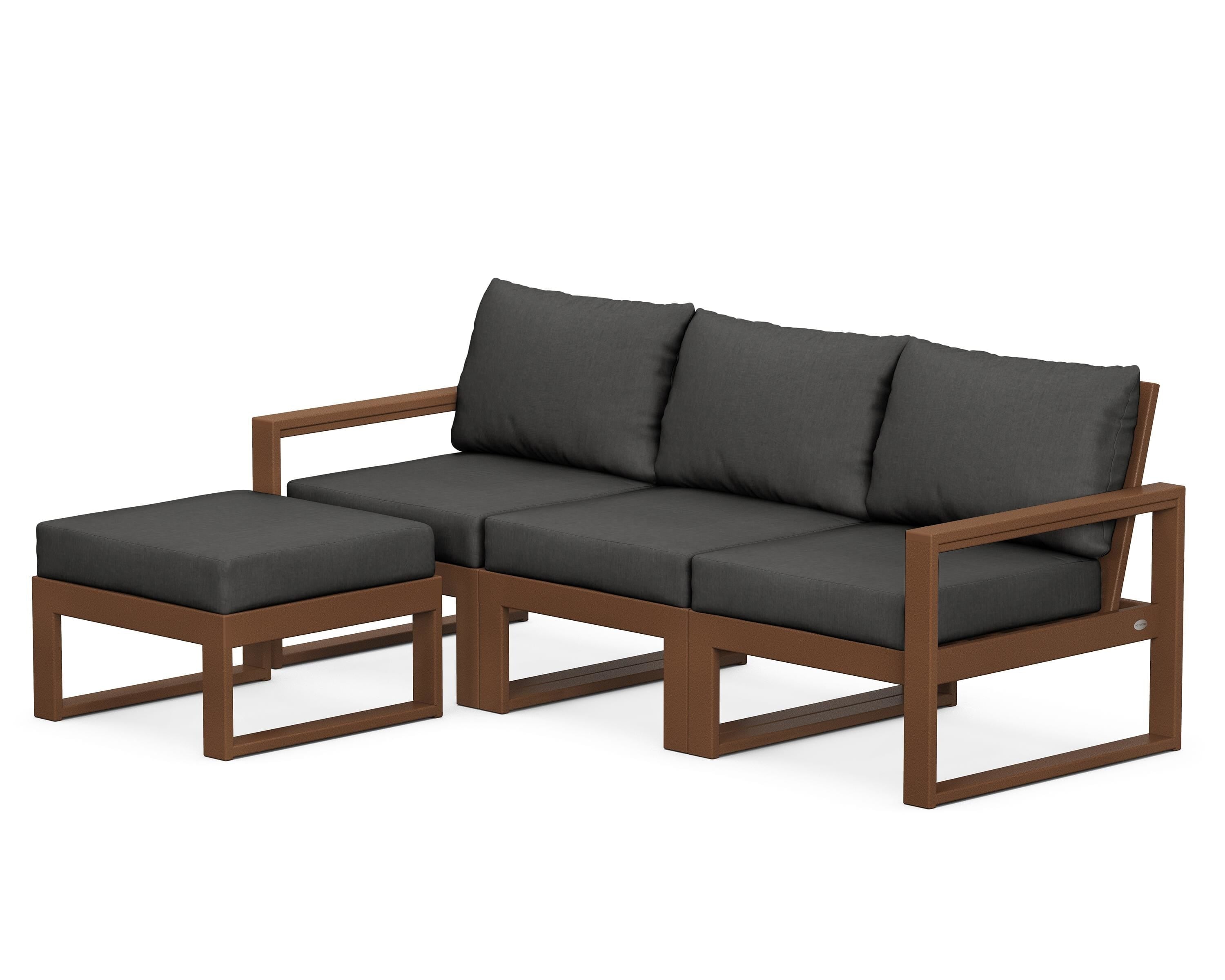 POLYWOOD® EDGE 4-Piece Modular Deep Seating Set with Ottoman in Teak / Spectrum Carbon