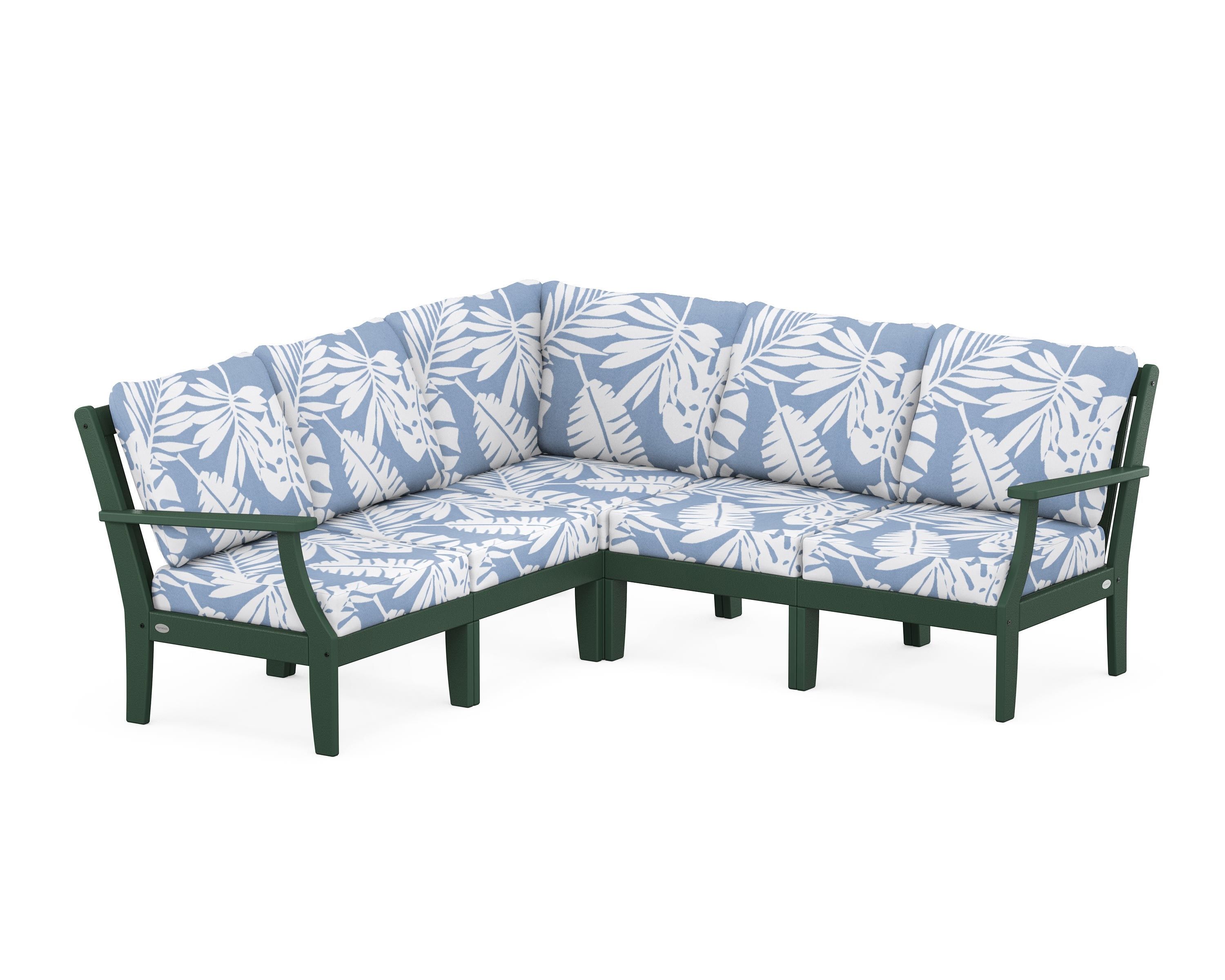 POLYWOOD® Braxton Modular 5-Piece Deep Seating Set in Green / Leaf Sky Blue