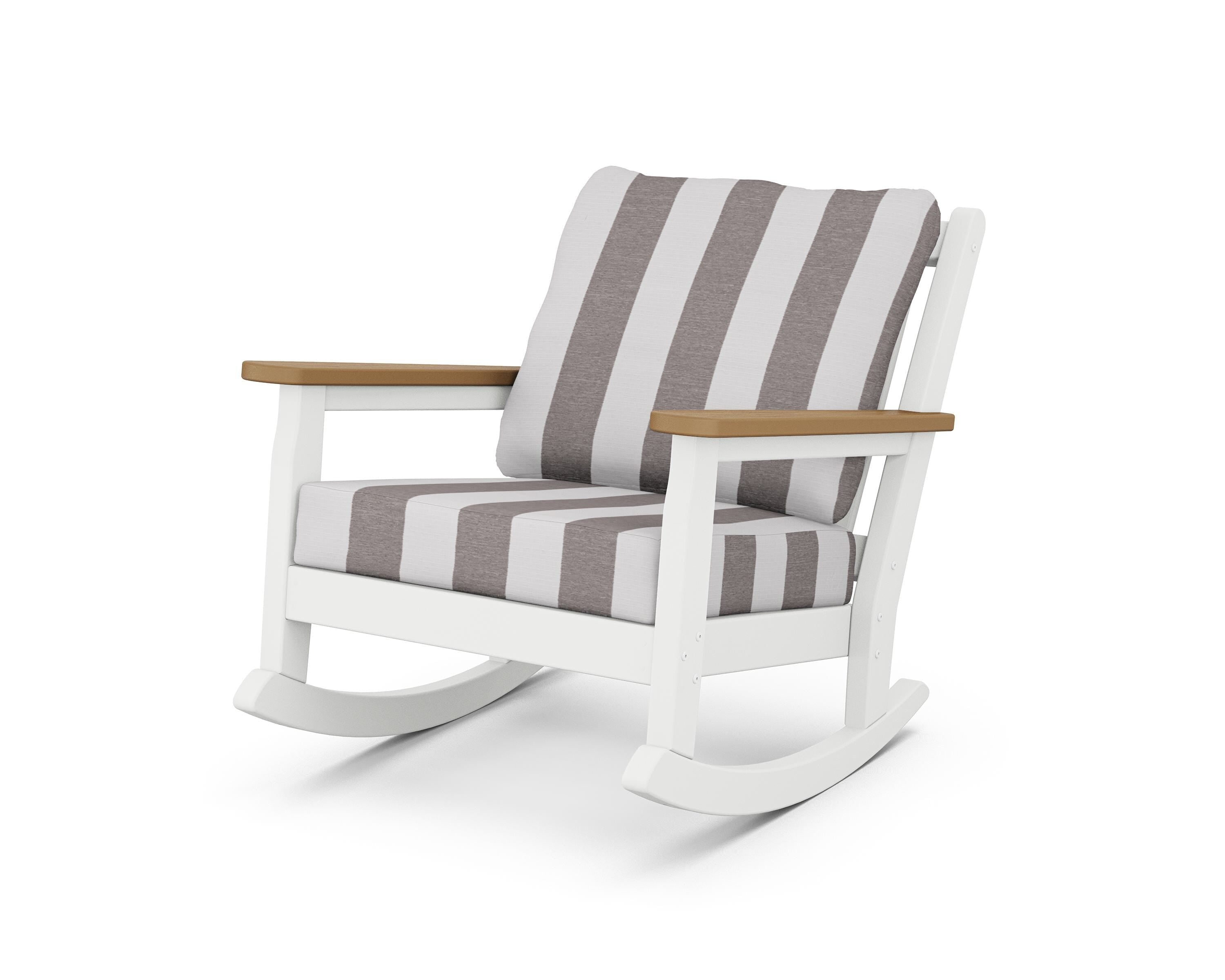 POLYWOOD® Chippendale Deep Seating Rocking Chair in White / Natural / Cabana Stripe Grey Mist