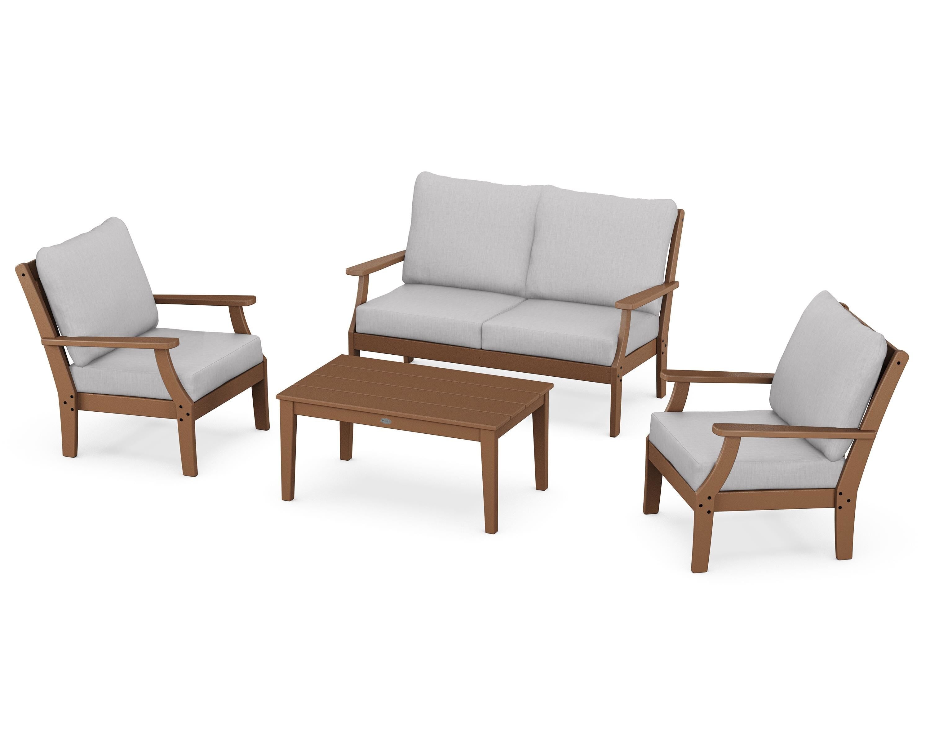 POLYWOOD® Braxton 4-Piece Deep Seating Chair Set in Teak / Granite