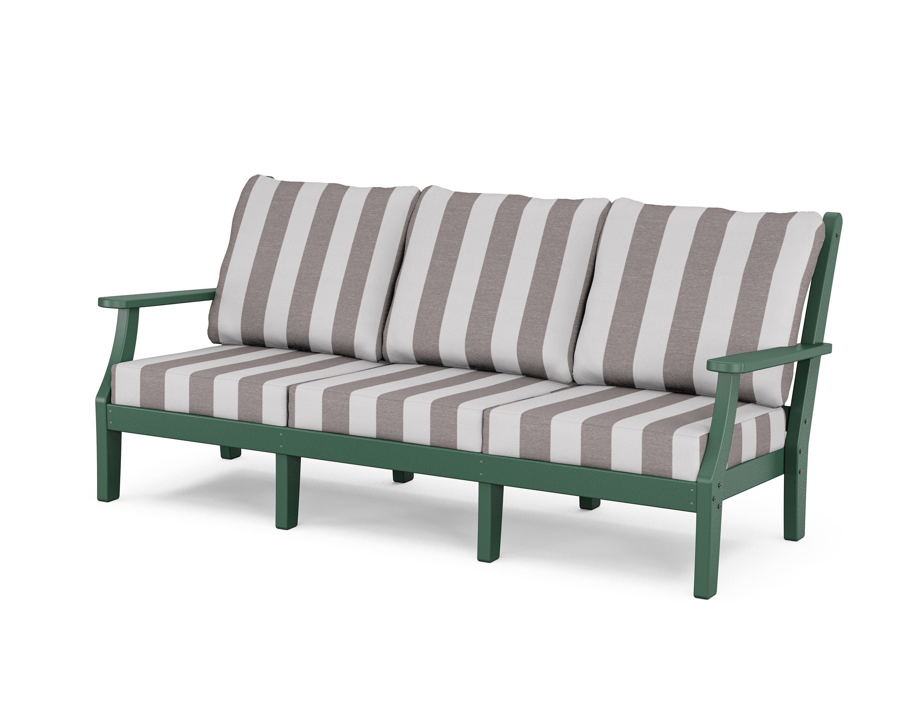Country Living Wovendale Deep Seating Sofa in Green / Cabana Stripe Grey Mist