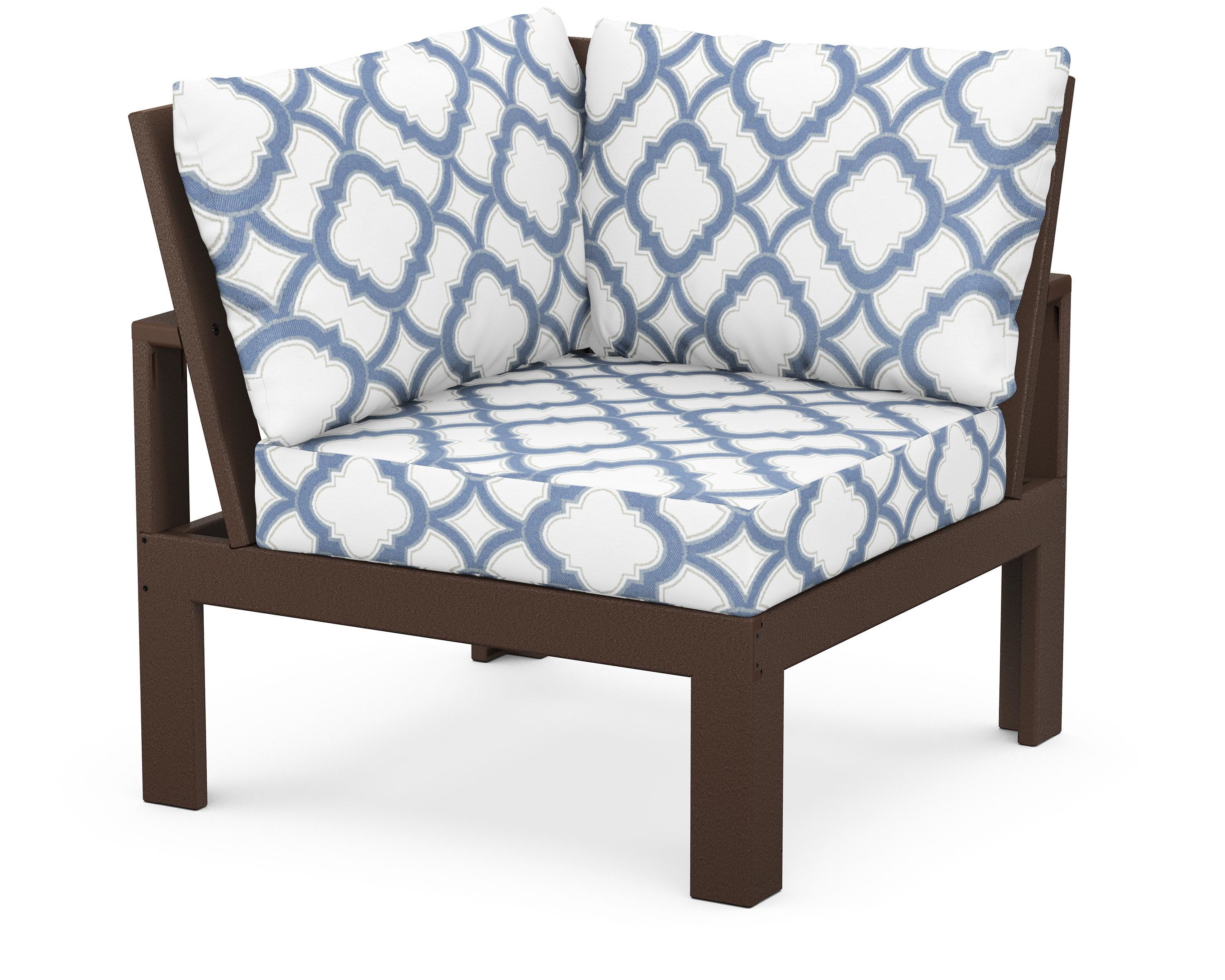Unbranded Modular Corner Chair in Mahogany / Trellis Sky Blue