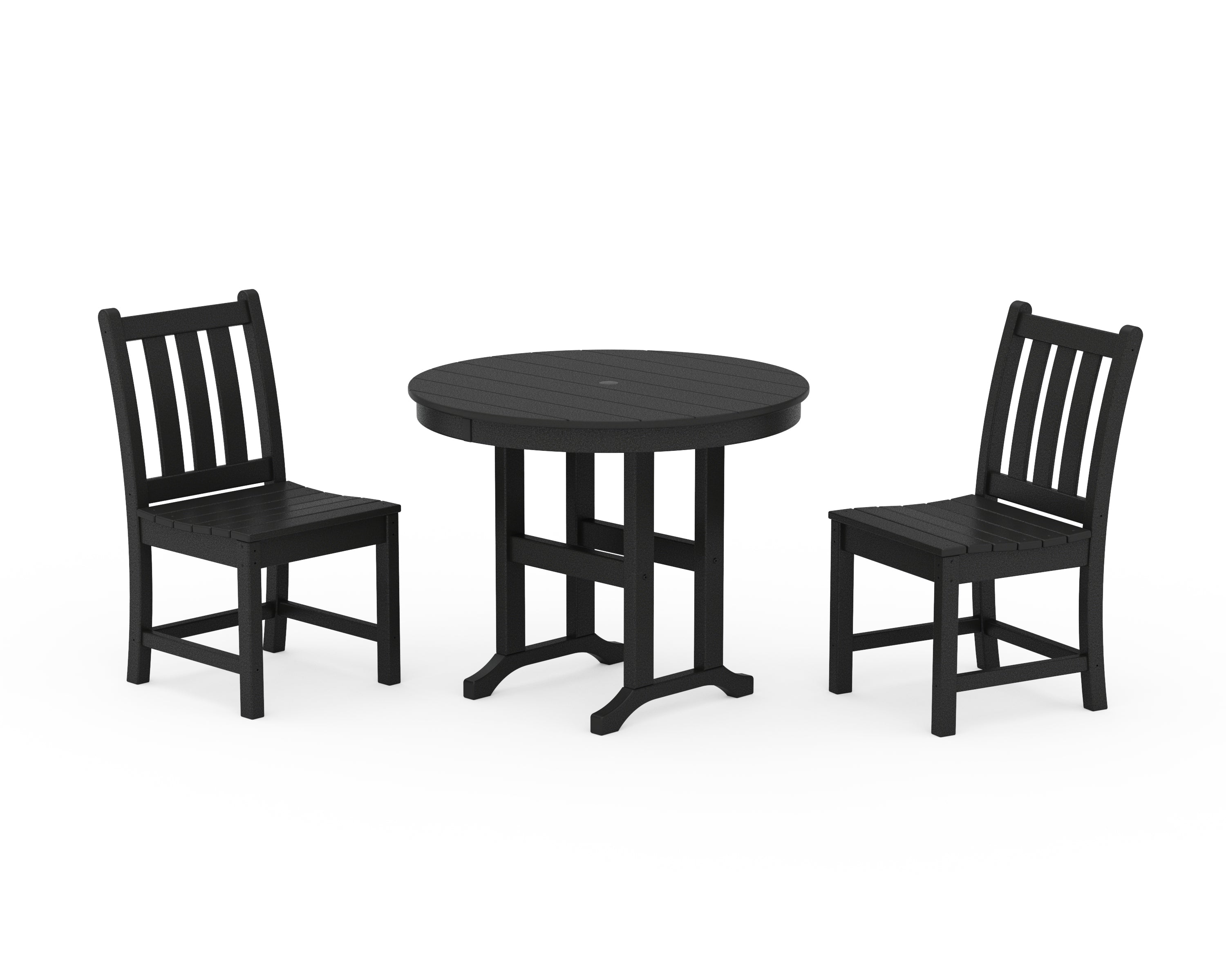 POLYWOOD® Traditional Garden Side Chair 3-Piece Round Dining Set in Black