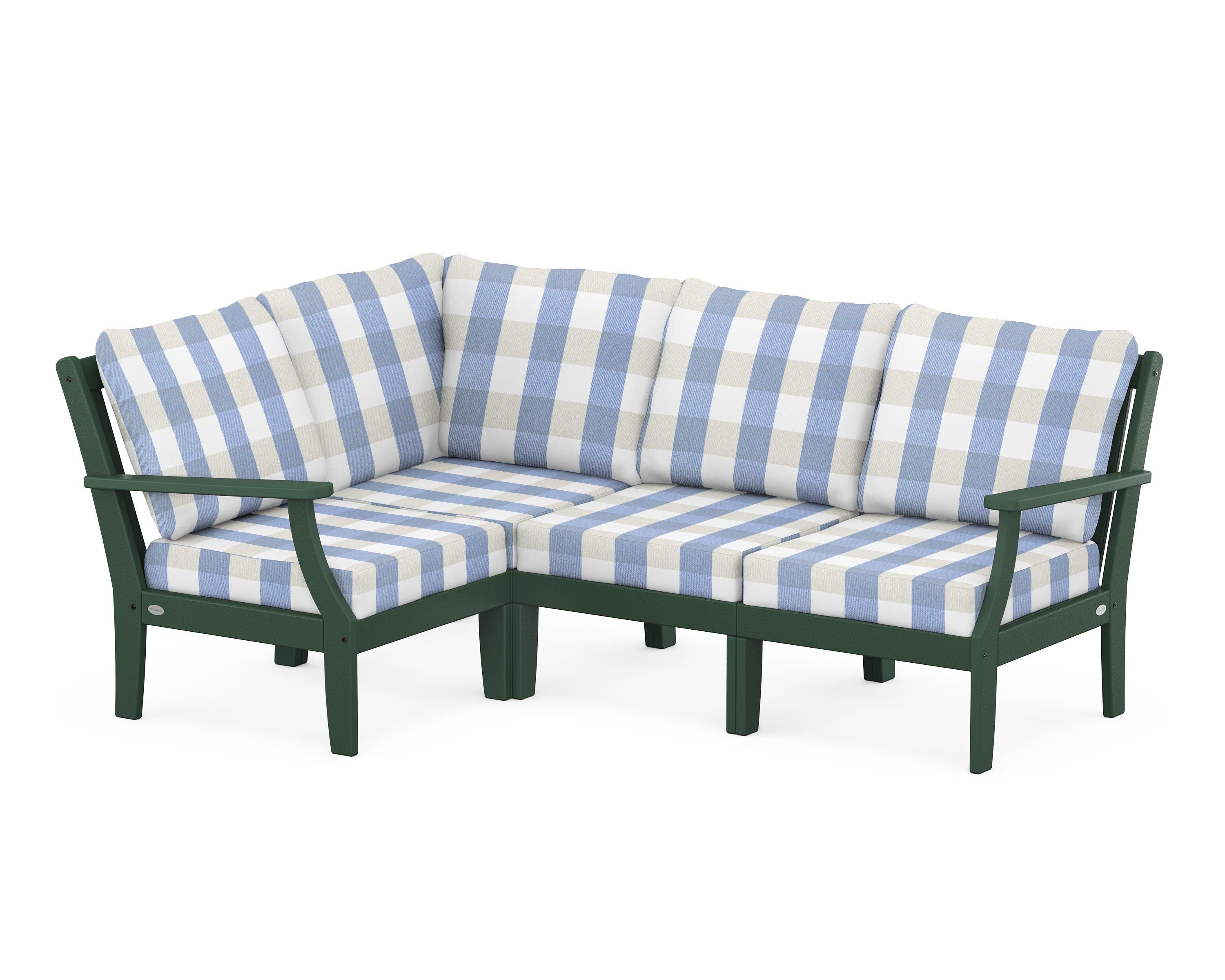 POLYWOOD® Braxton Modular 4-Piece Deep Seating Set in Green / Buffalo Plaid Sky Blue