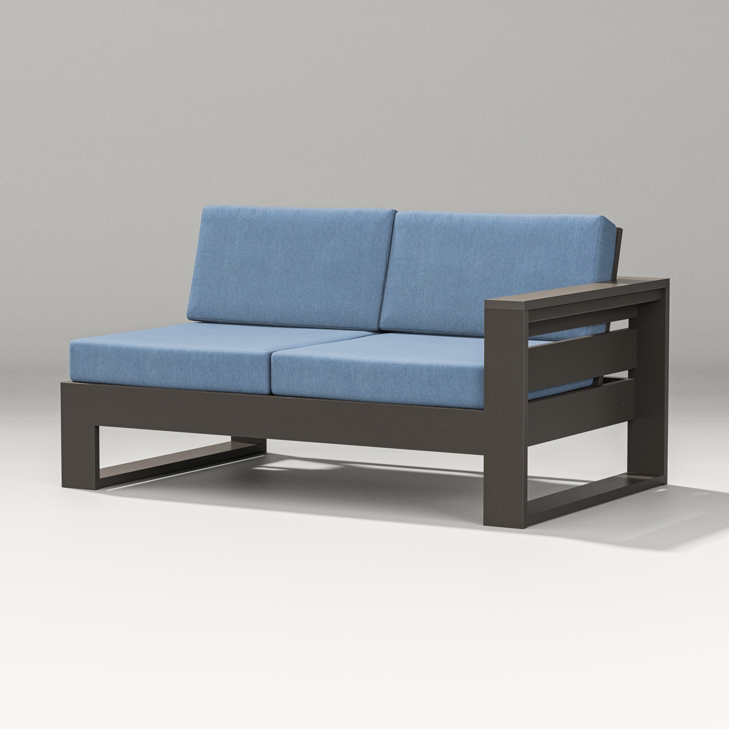 PW Designer Series Latitude Modular Right Arm Loveseat in Vintage Coffee / Sky Blue