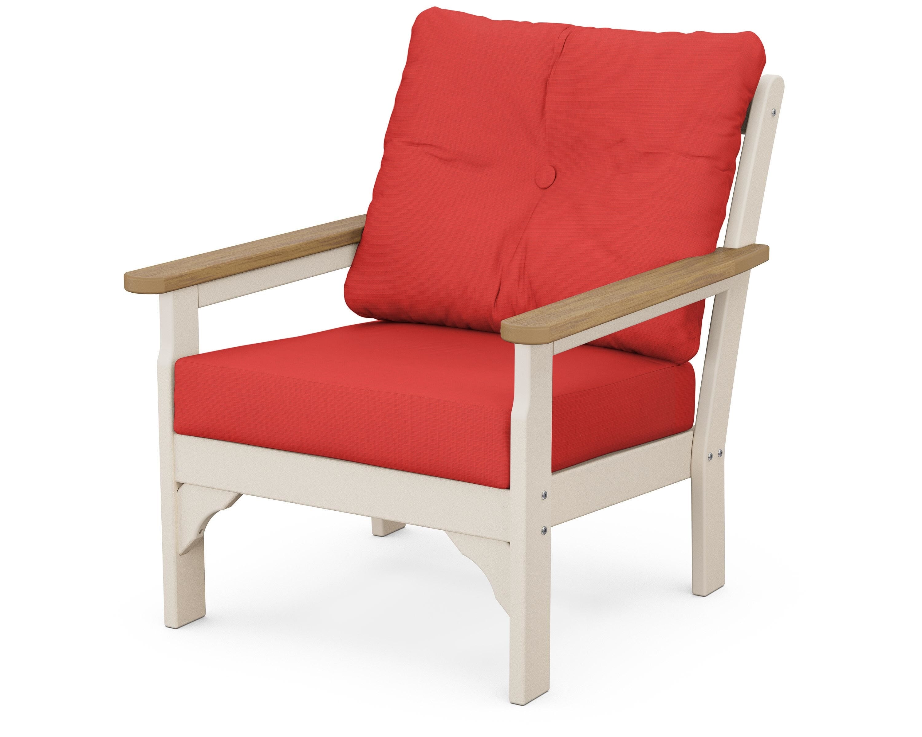 POLYWOOD® Vineyard Deep Seating Chair in Sand / Natural / Crimson Linen