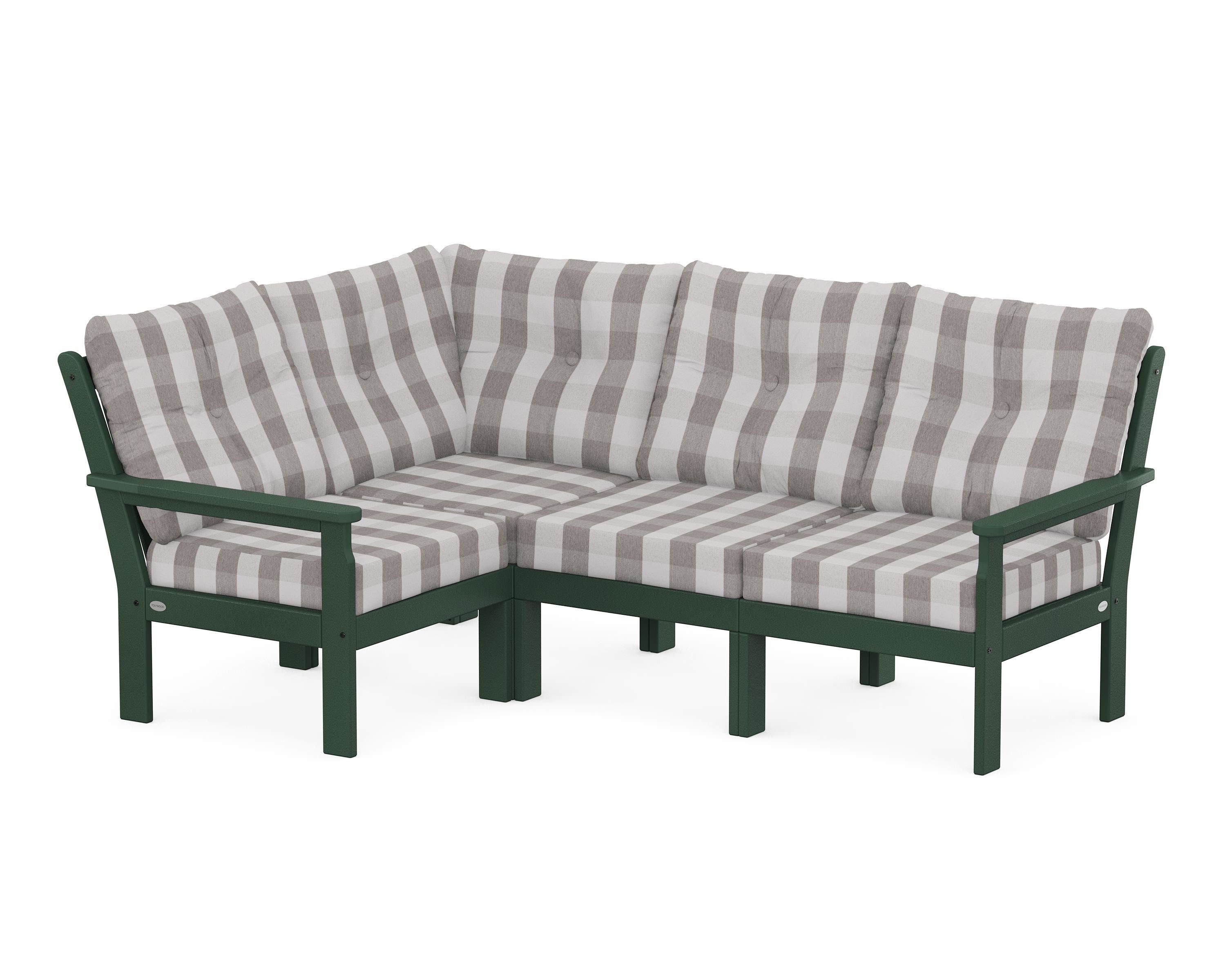 POLYWOOD® Vineyard 4-Piece Sectional in Green / Buffalo Plaid Grey Mist