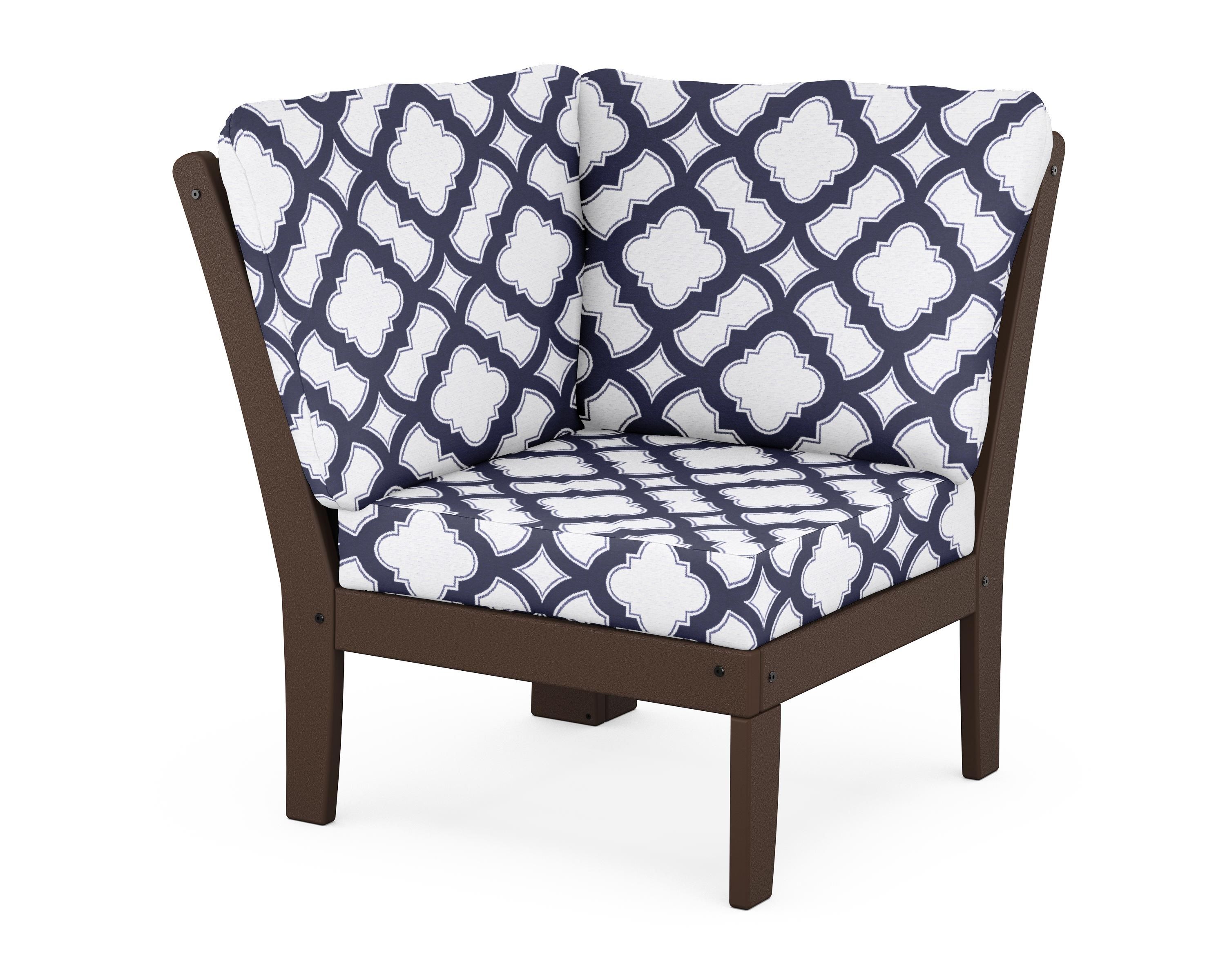 POLYWOOD® Braxton Modular Corner Chair in Mahogany / Trellis Navy