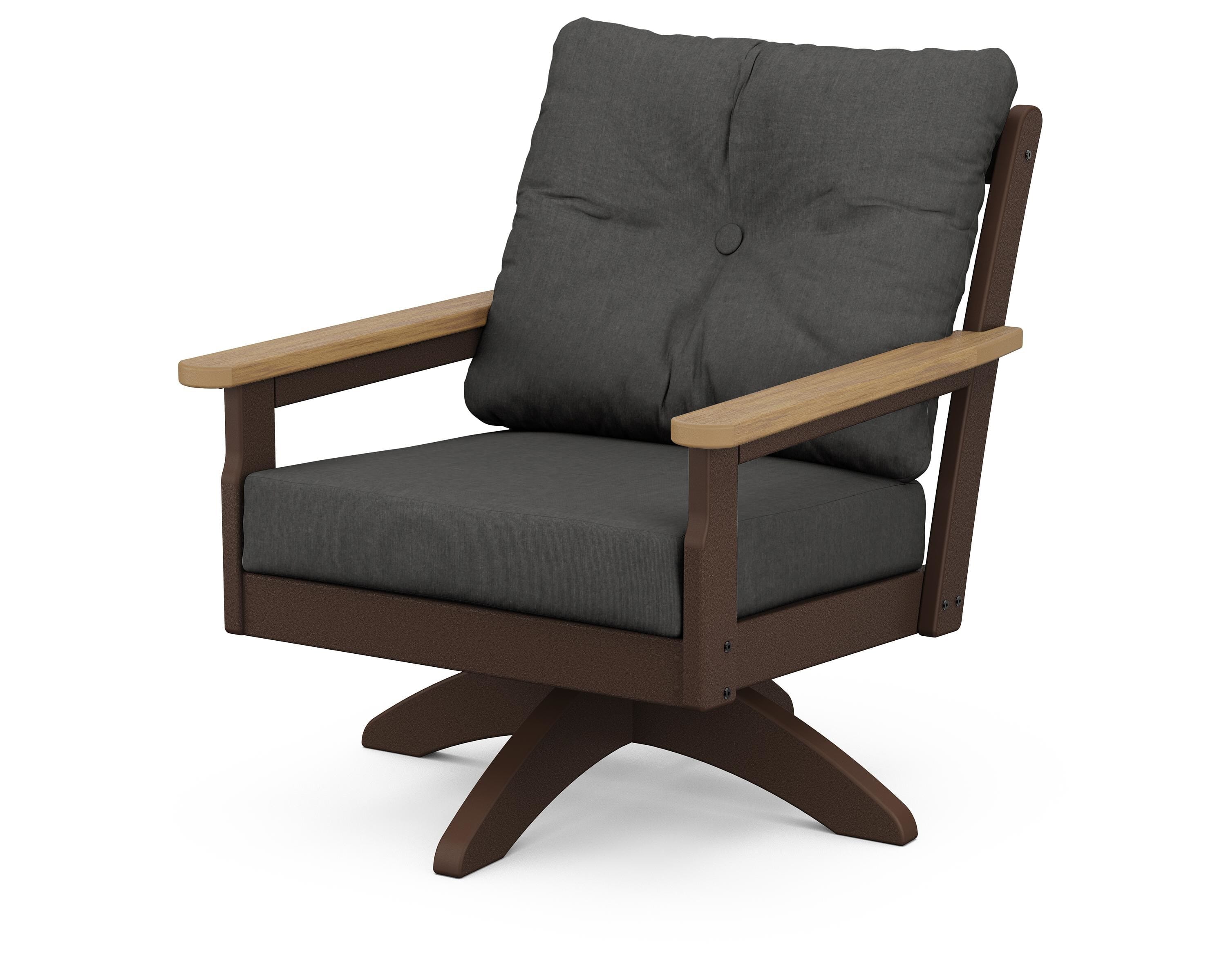 POLYWOOD® Vineyard Deep Seating Swivel Chair in Mahogany / Natural / Spectrum Carbon