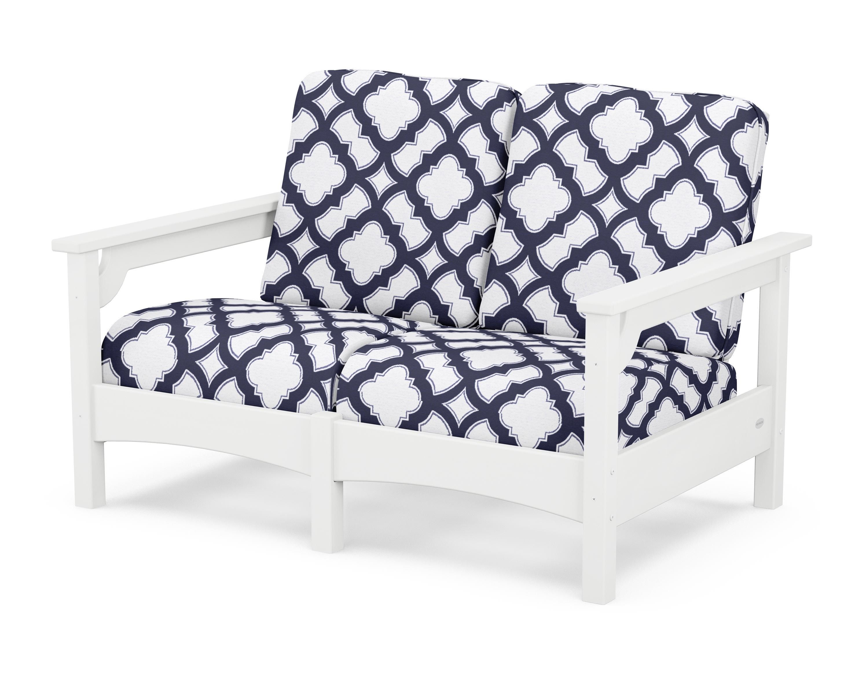 POLYWOOD® Club Loveseat in White / Trellis Navy