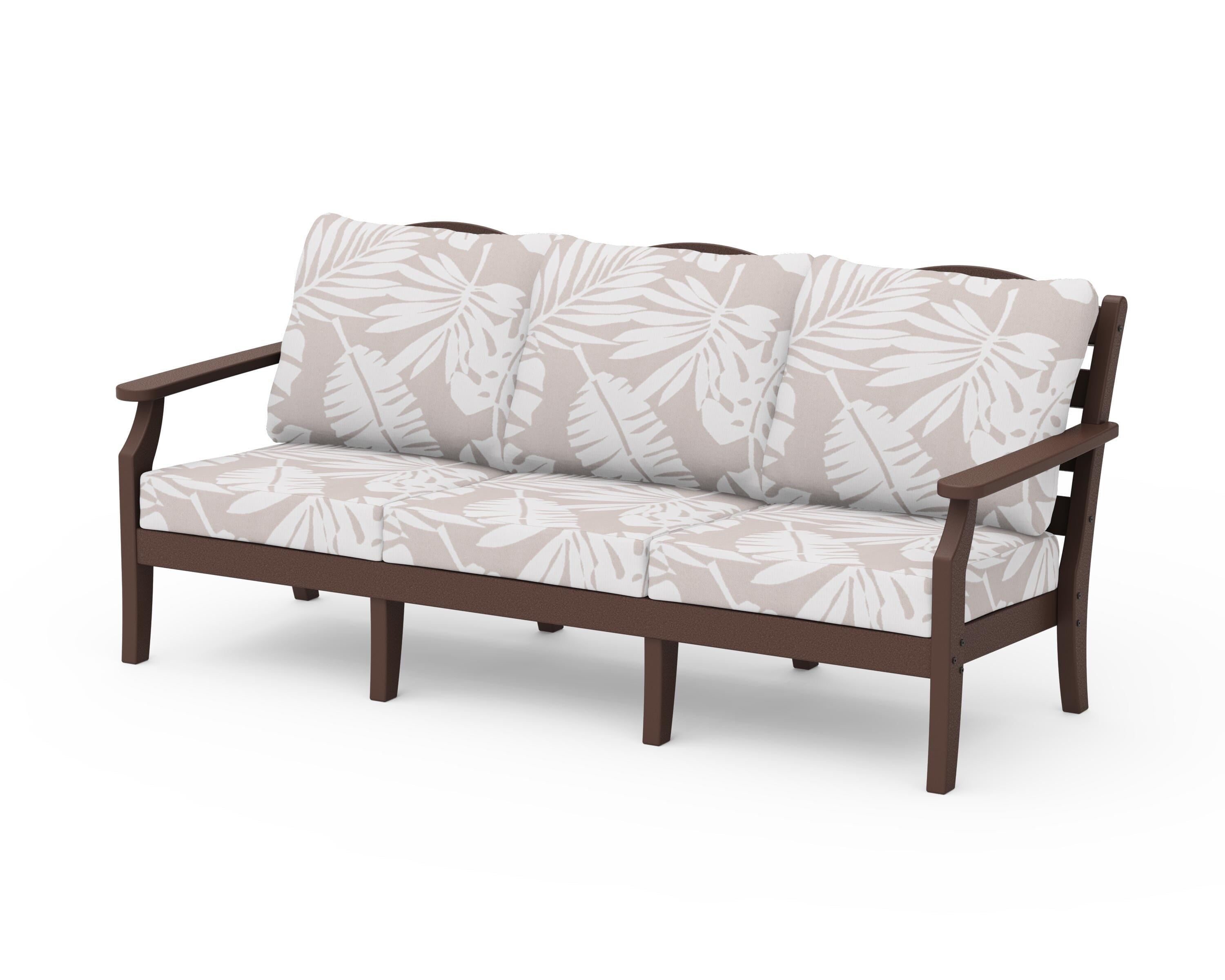 Draper James™ by POLYWOOD® Savannah Deep Seating Sofa in Mahogany / Leaf Dune Burlap
