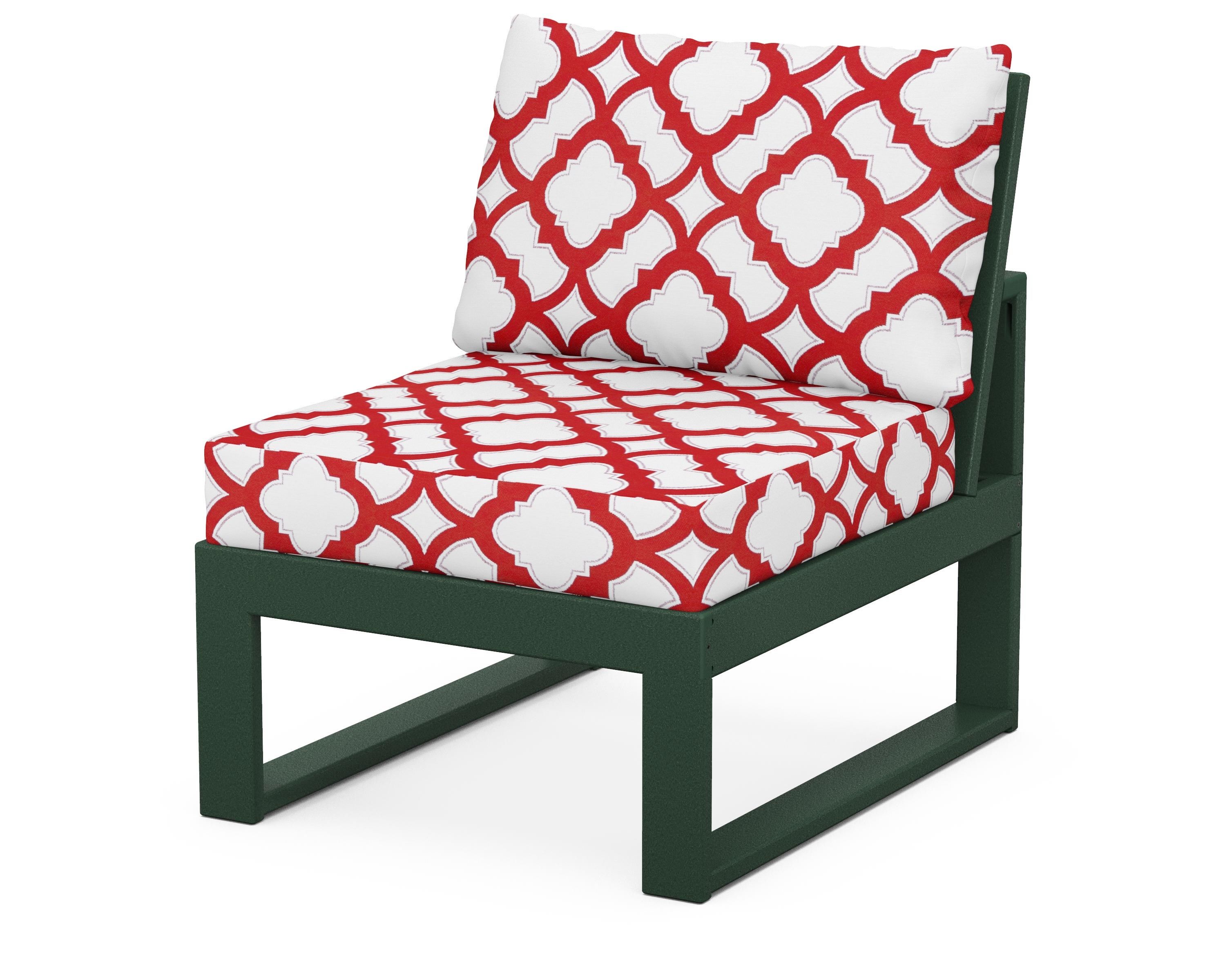 Unbranded Modular Armless Chair in Green / Trellis Crimson