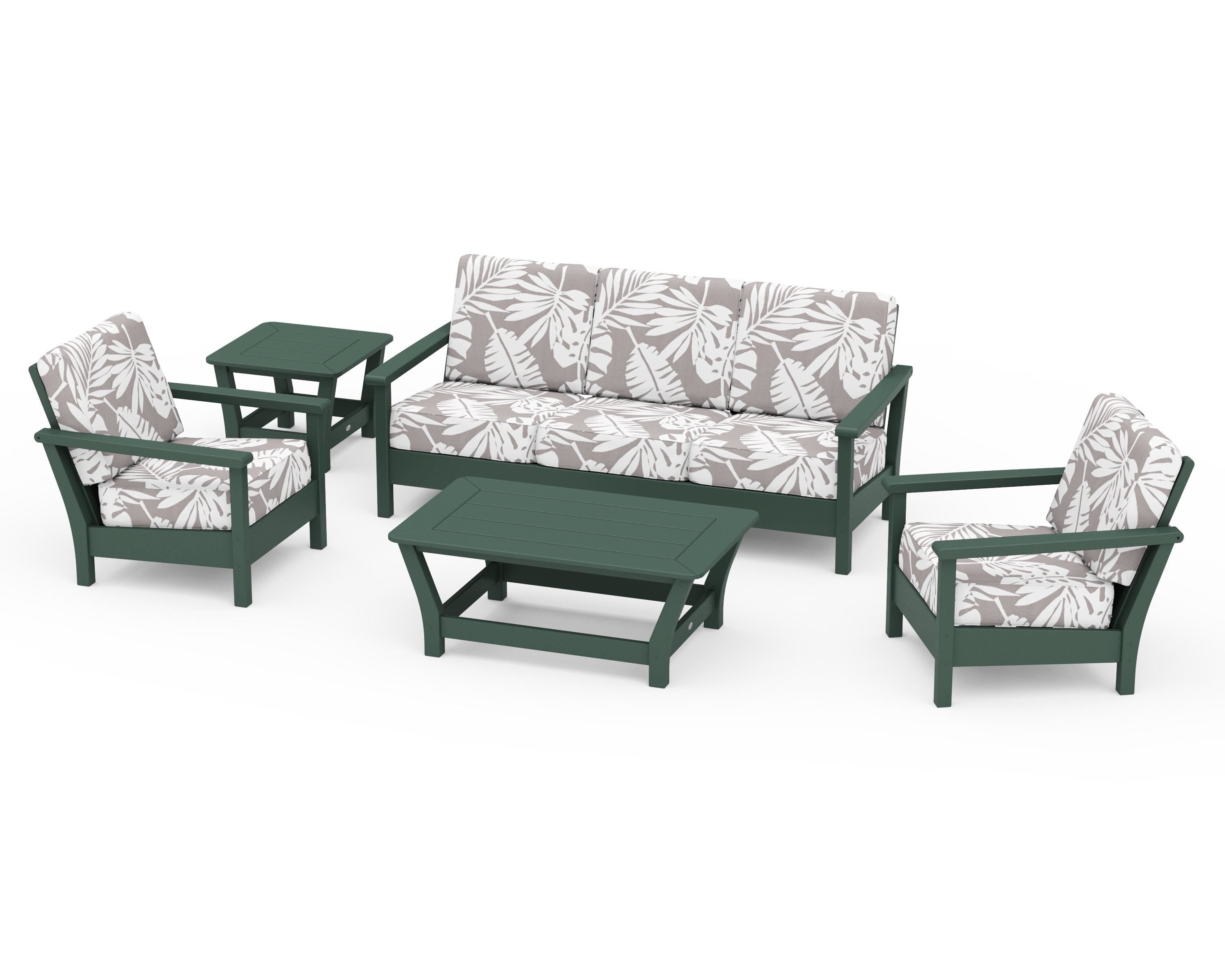 POLYWOOD® Harbour 5-Piece Deep Seating Set in Green / Leaf Grey Mist