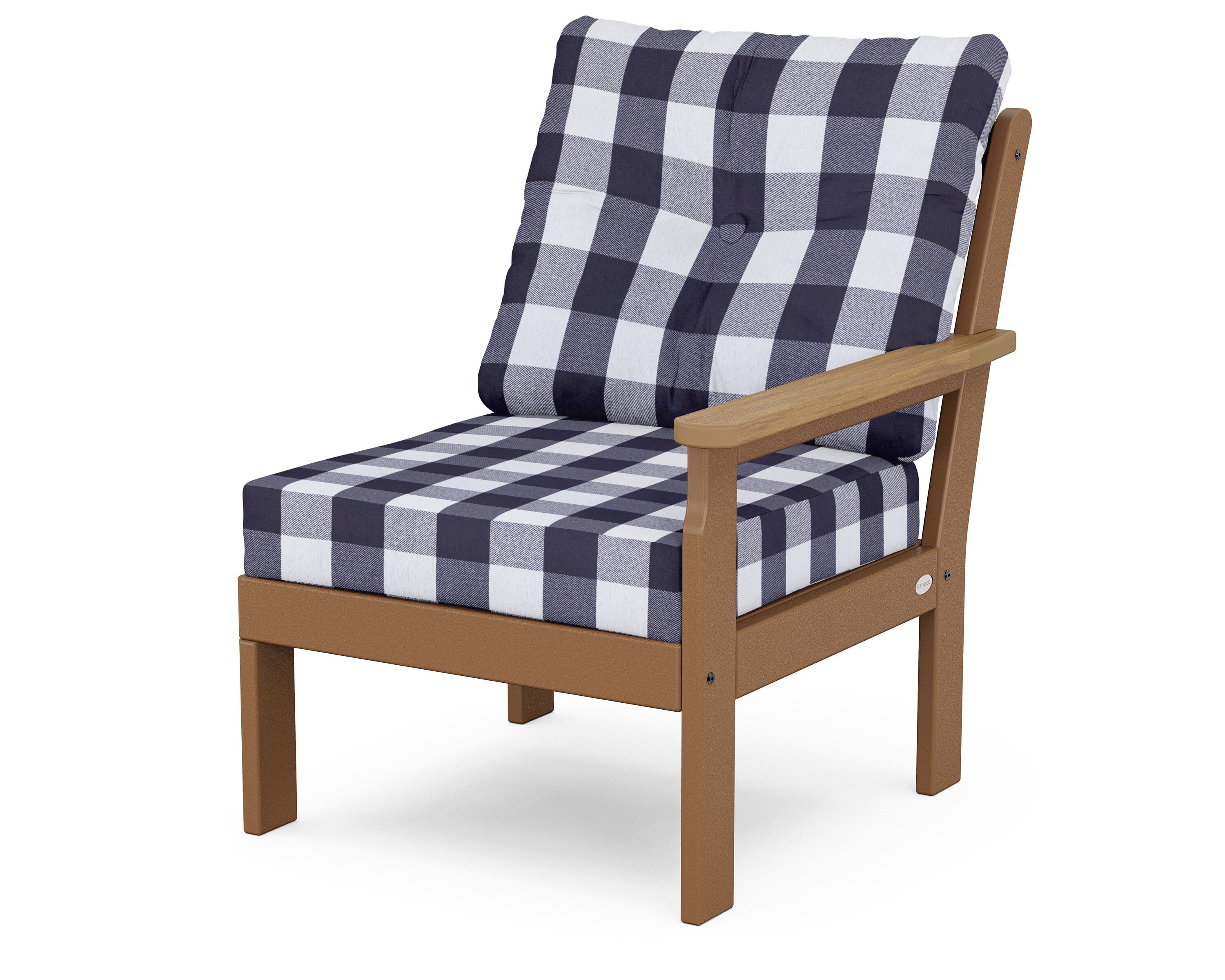 POLYWOOD® Vineyard Modular Right Arm Chair in Teak / Natural / Buffalo Plaid Navy