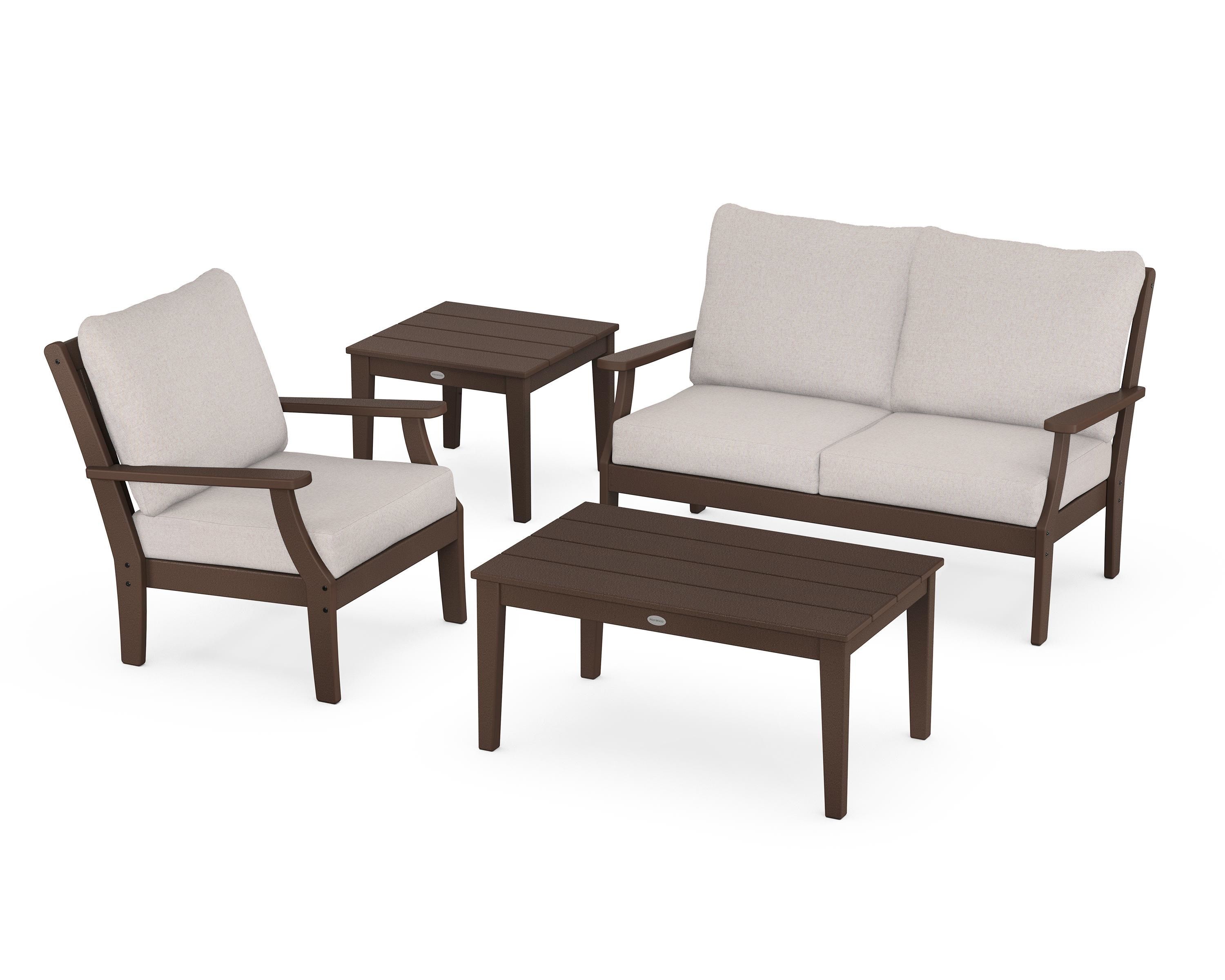 POLYWOOD® Braxton 4-Piece Deep Seating Set in Mahogany / Dune Burlap