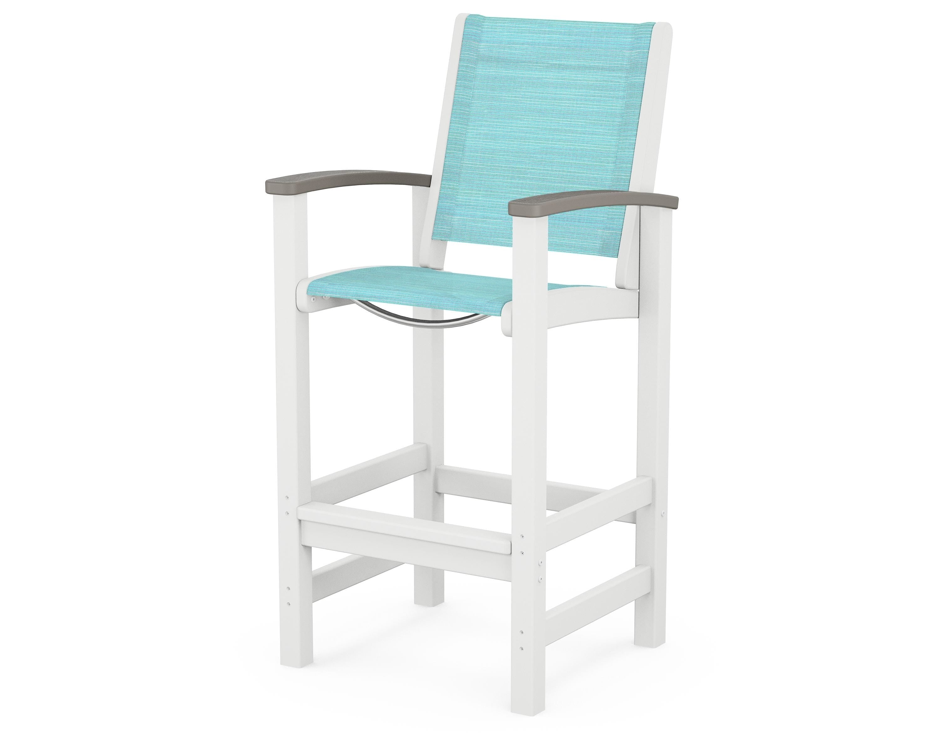 POLYWOOD® Coastal Bar Chair in White / Kona / Dupioni Aquamarine Sling