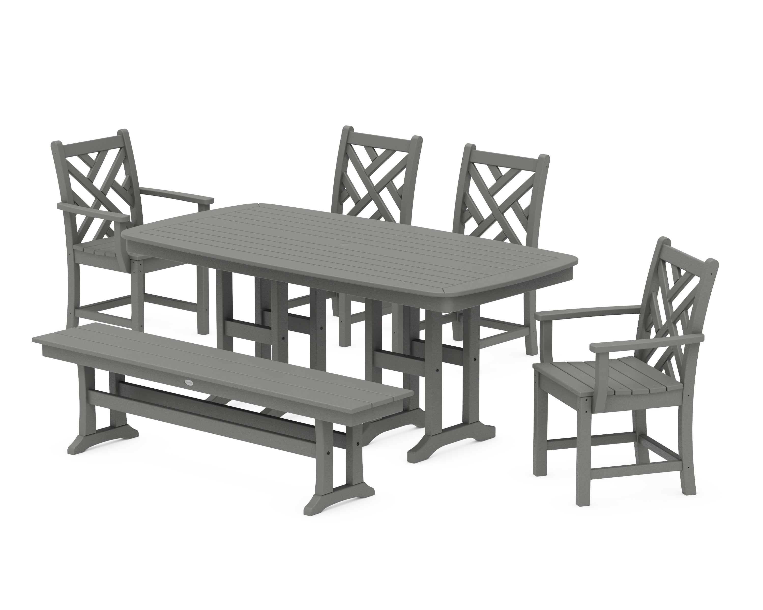 POLYWOOD® Chippendale 6-Piece Dining Set with Bench in Slate Grey