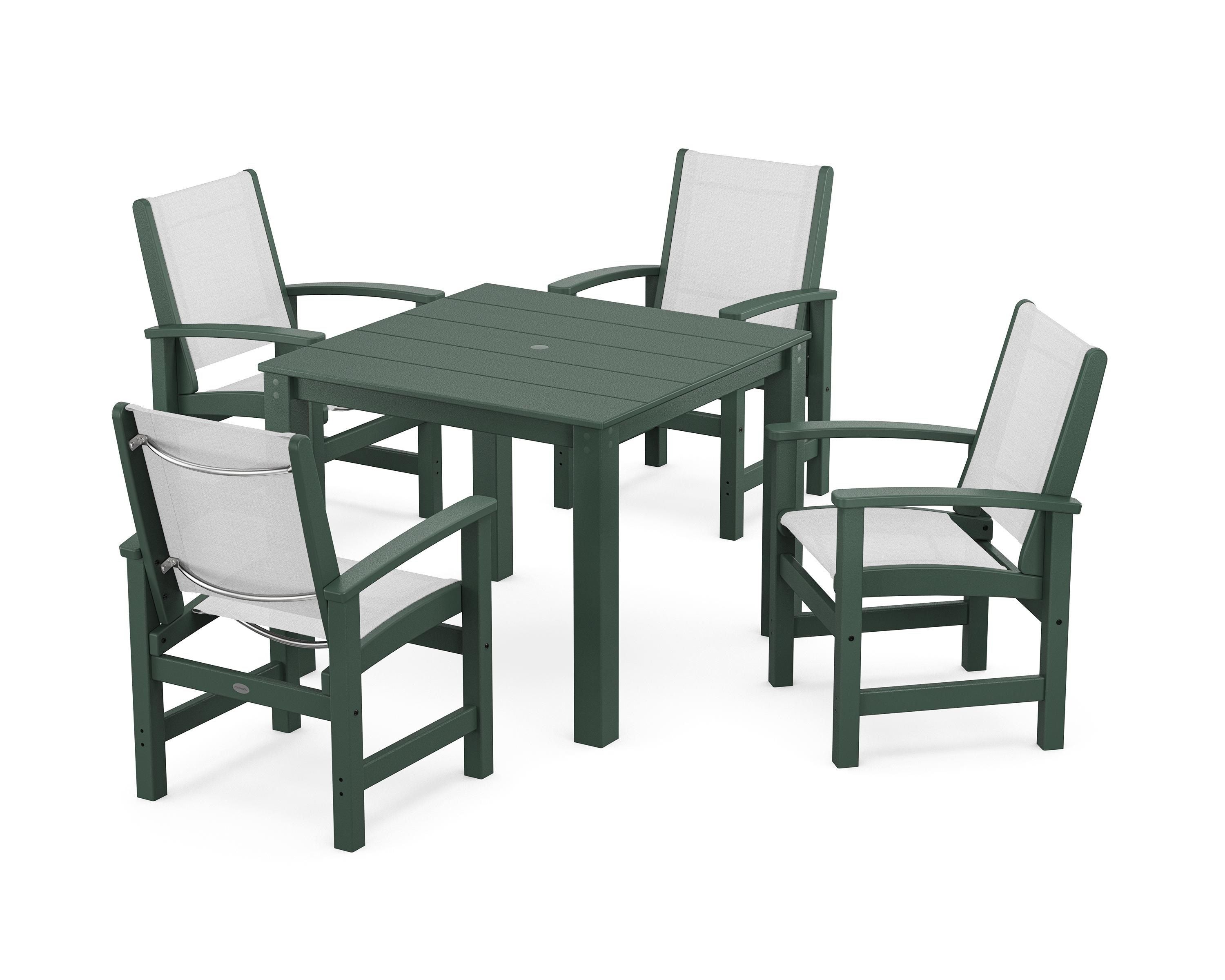 POLYWOOD® Coastal 5-Piece Parsons Dining Set in Green / White Sling