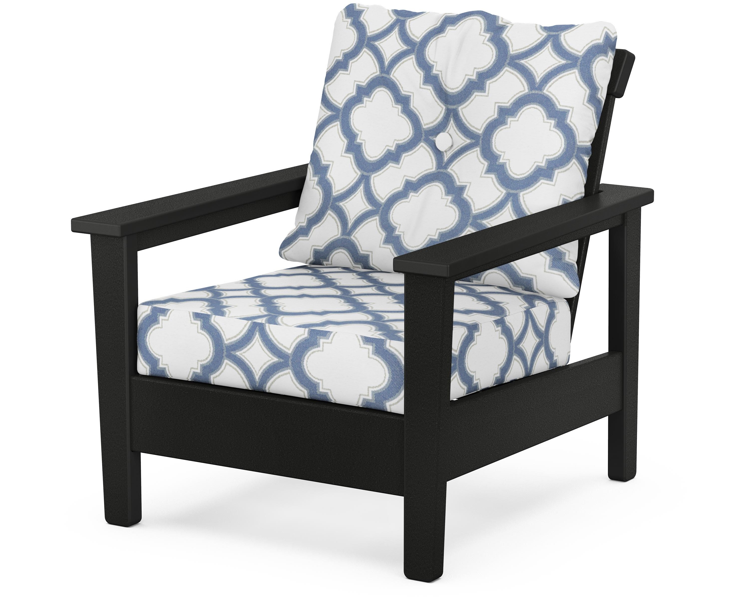 POLYWOOD® Prescott Deep Seating Chair in Black / Trellis Sky Blue