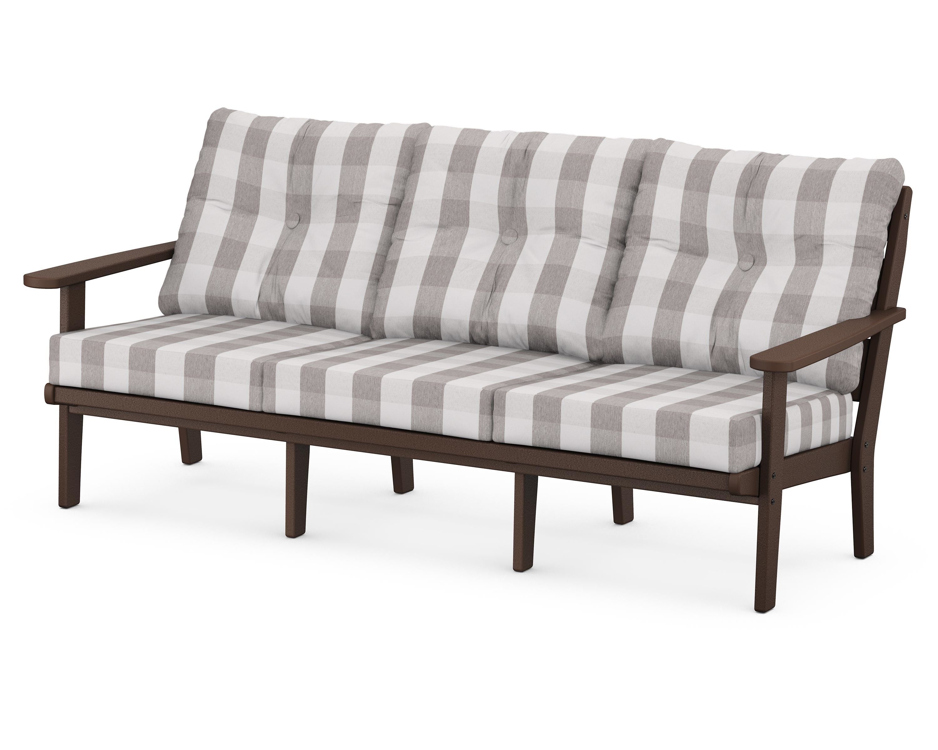 POLYWOOD® Lakeside Deep Seating Sofa in Mahogany / Buffalo Plaid Grey Mist