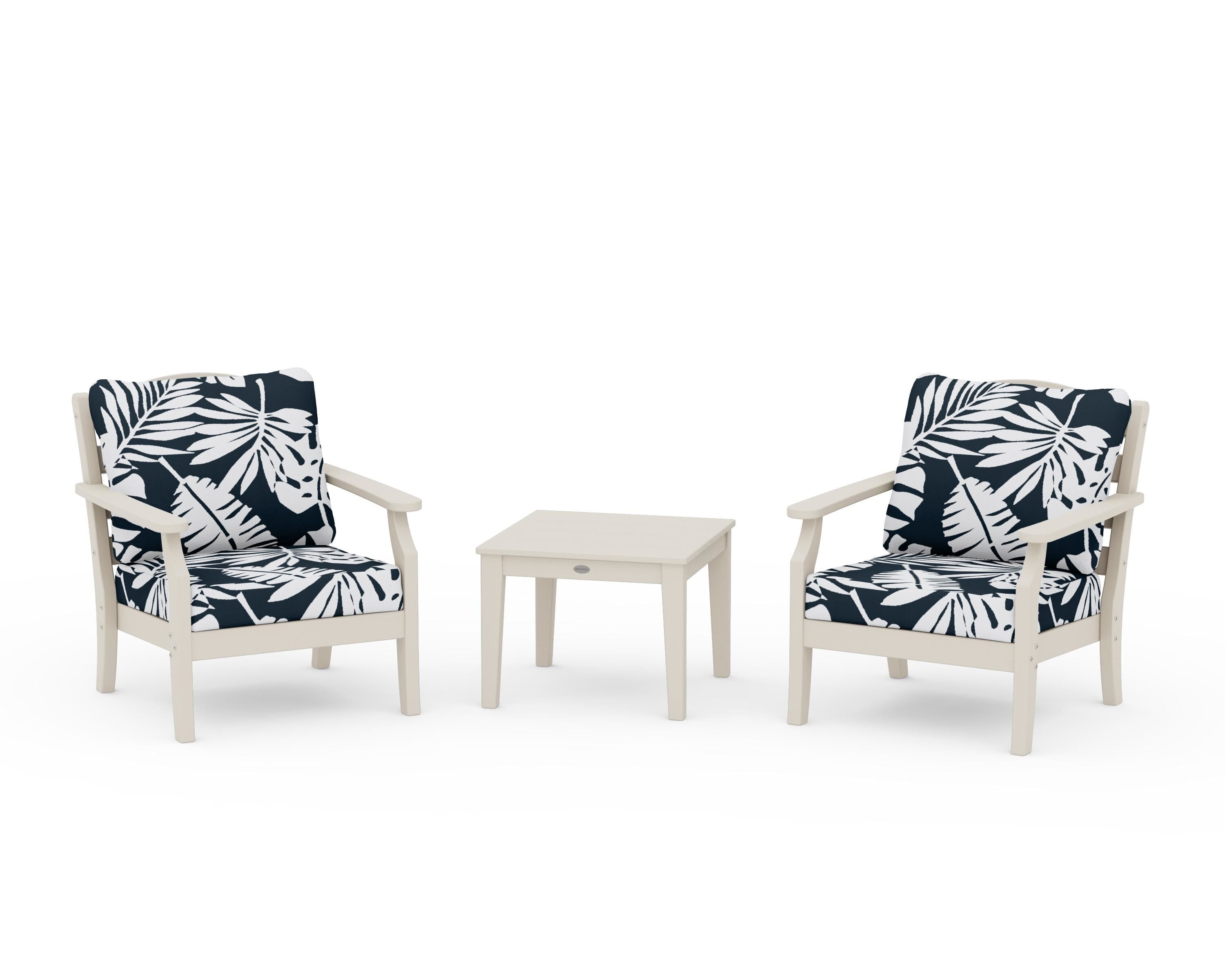 Draper James™ by POLYWOOD® Savannah 3-Piece Deep Seating Set in Sand / Leaf Marine Indigo