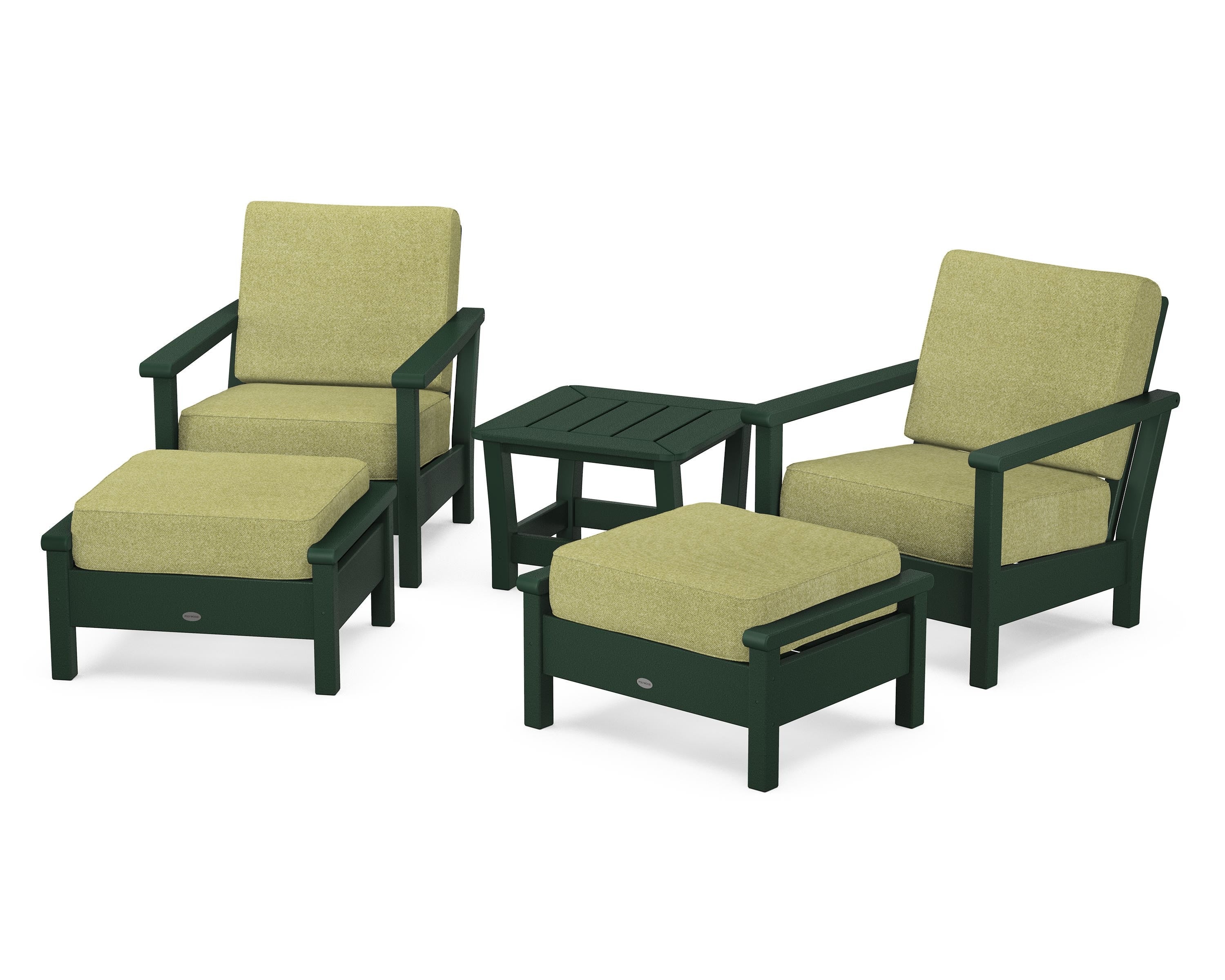 POLYWOOD® Harbour 5-Piece Deep Seating Chair Set in Green / Chartreuse Boucle