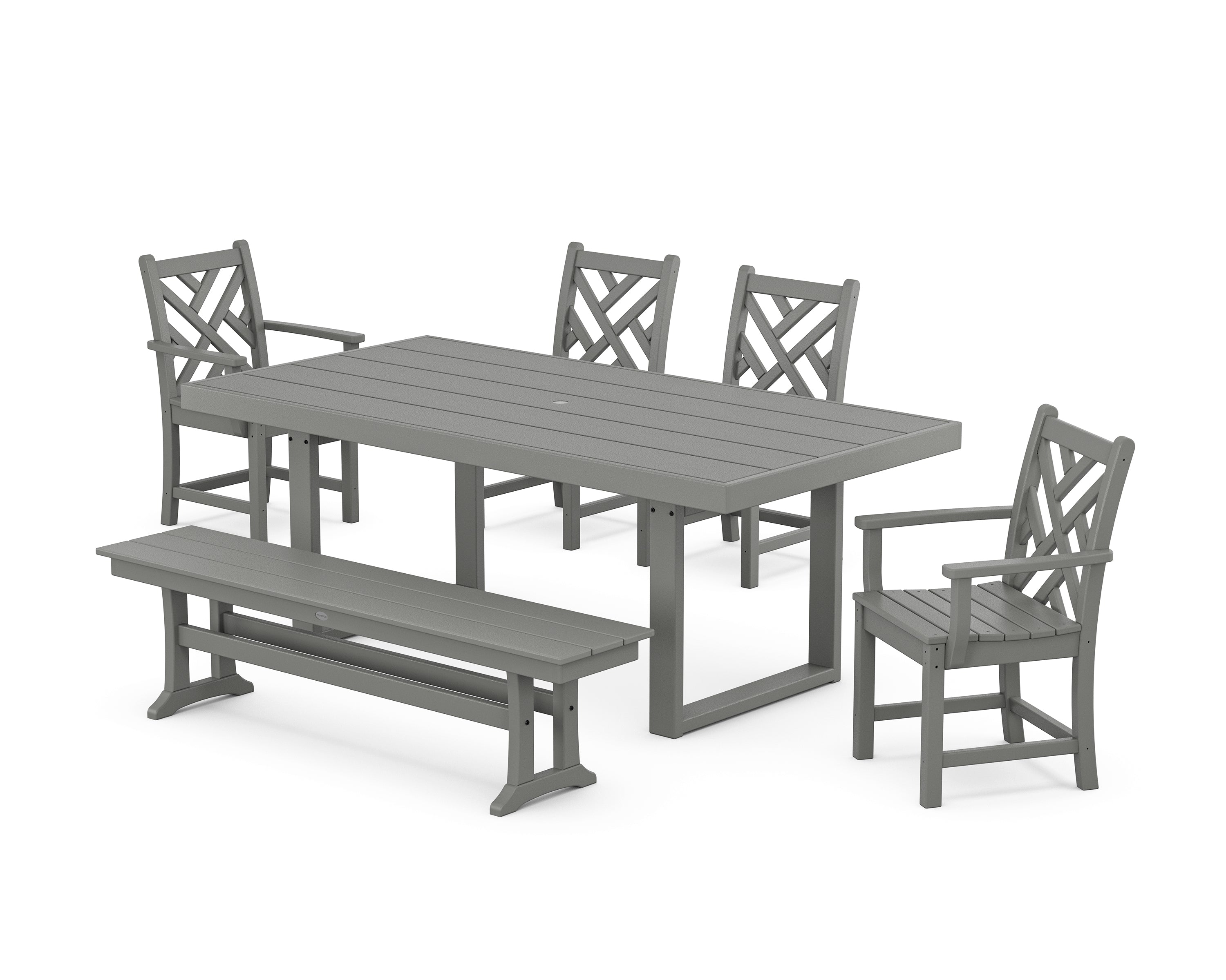 POLYWOOD® Chippendale 6-Piece Dining Set with Bench in Slate Grey