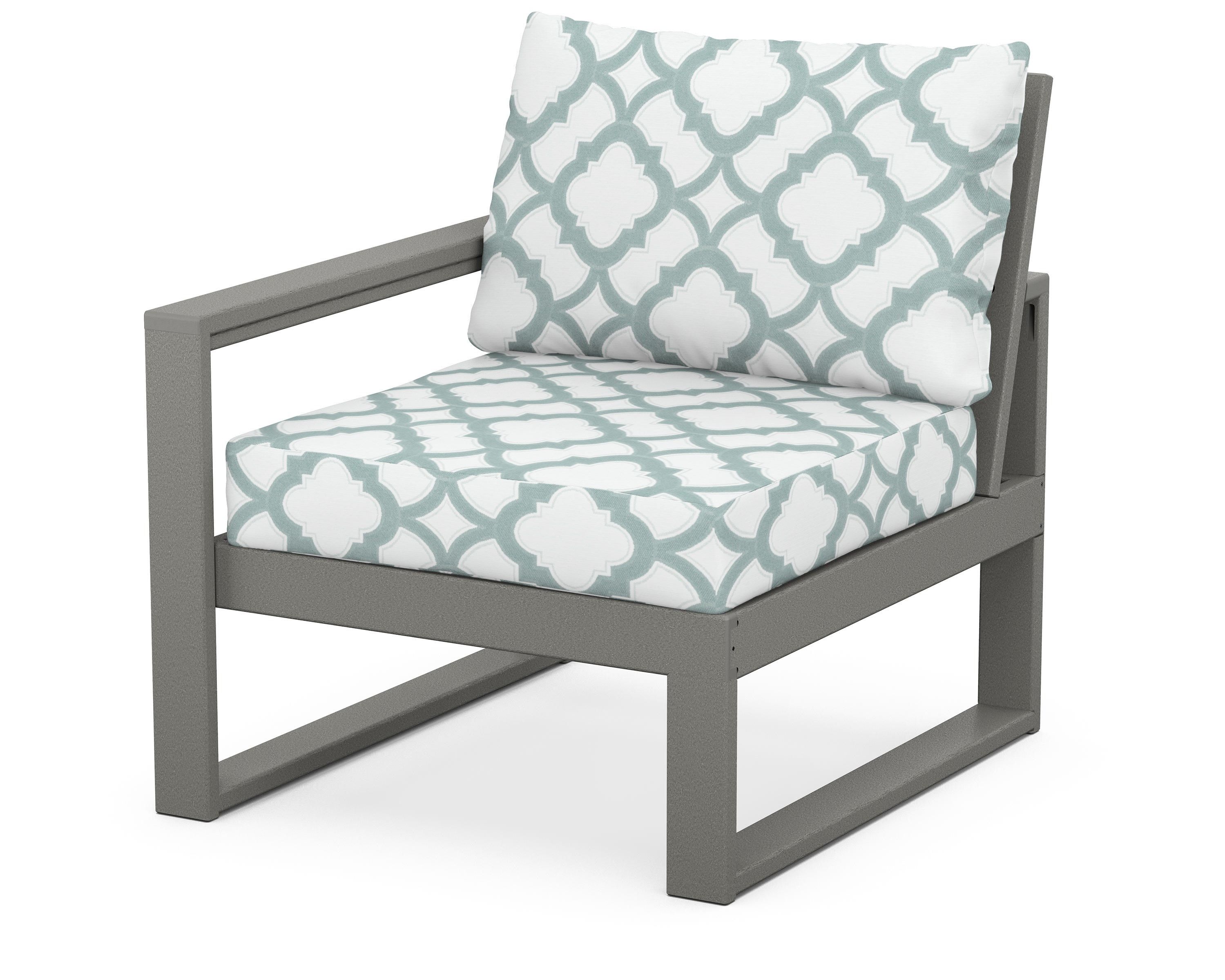 POLYWOOD® EDGE Modular Left Arm Chair in Slate Grey / Trellis Glacier Spa