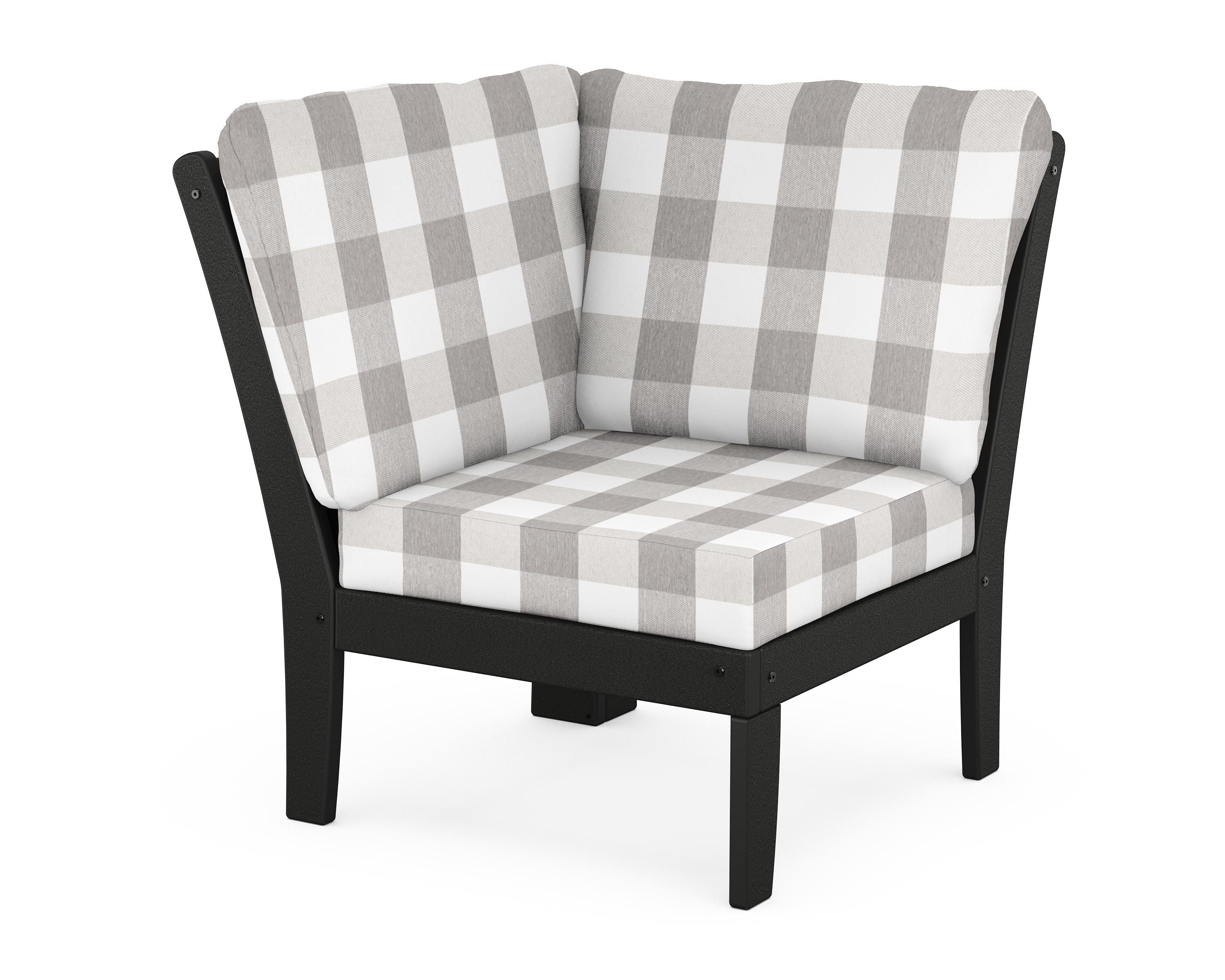 POLYWOOD® Braxton Modular Corner Chair in Black / Buffalo Plaid Grey Mist