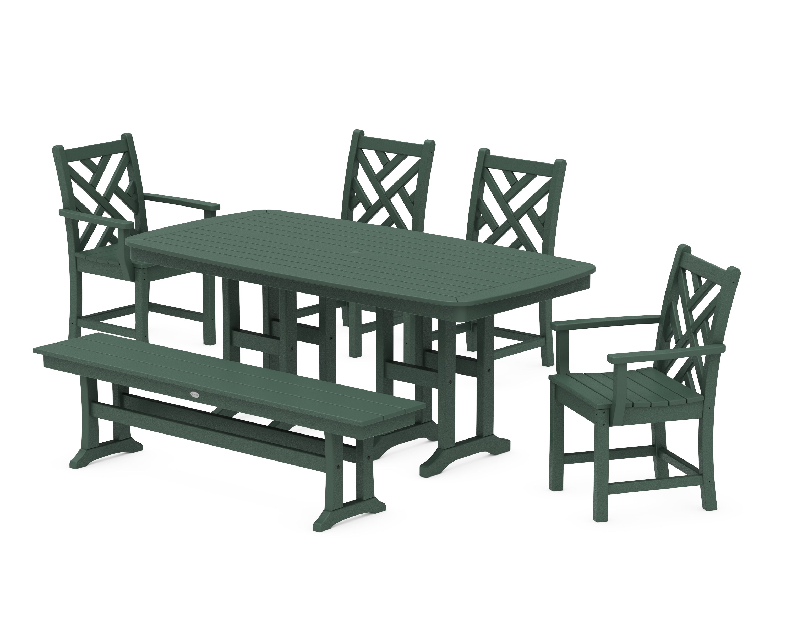 POLYWOOD® Chippendale 6-Piece Dining Set with Bench in Green