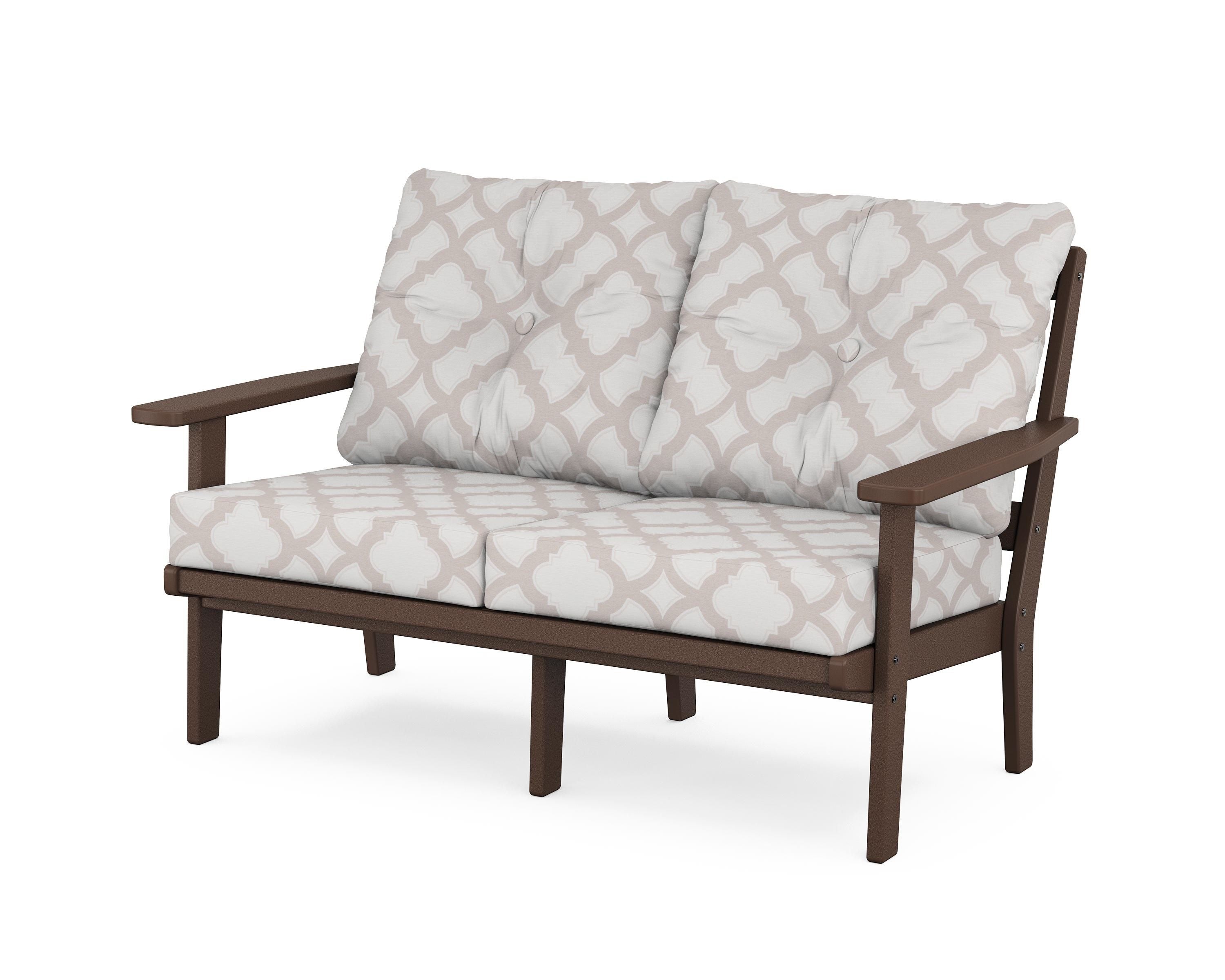 POLYWOOD® Prairie Deep Seating Loveseat in Mahogany / Trellis Dune Burlap