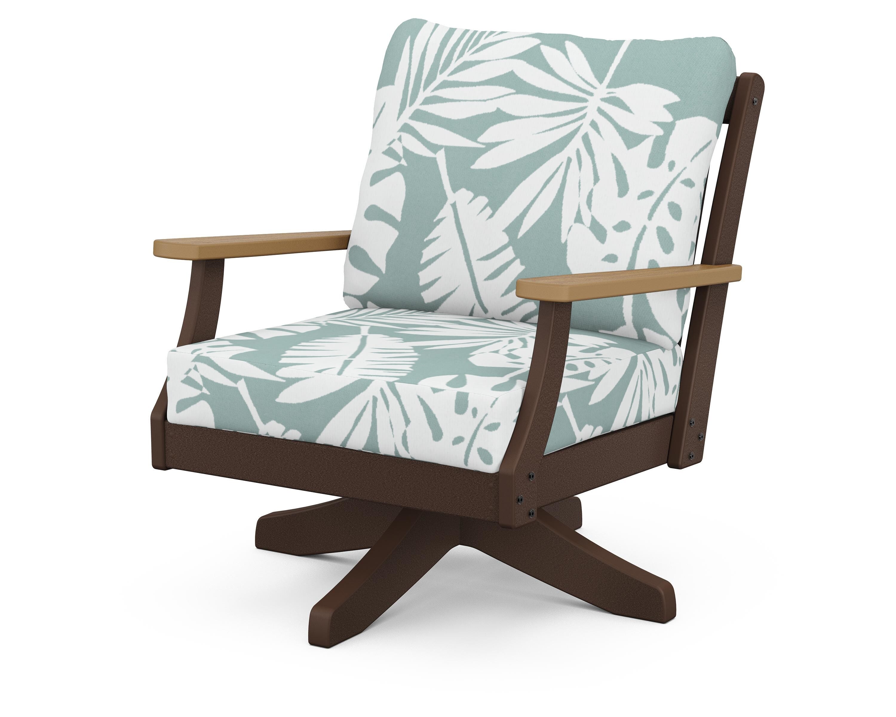 POLYWOOD® Braxton Deep Seating Swivel Chair in Mahogany / Natural / Leaf Glacier Spa